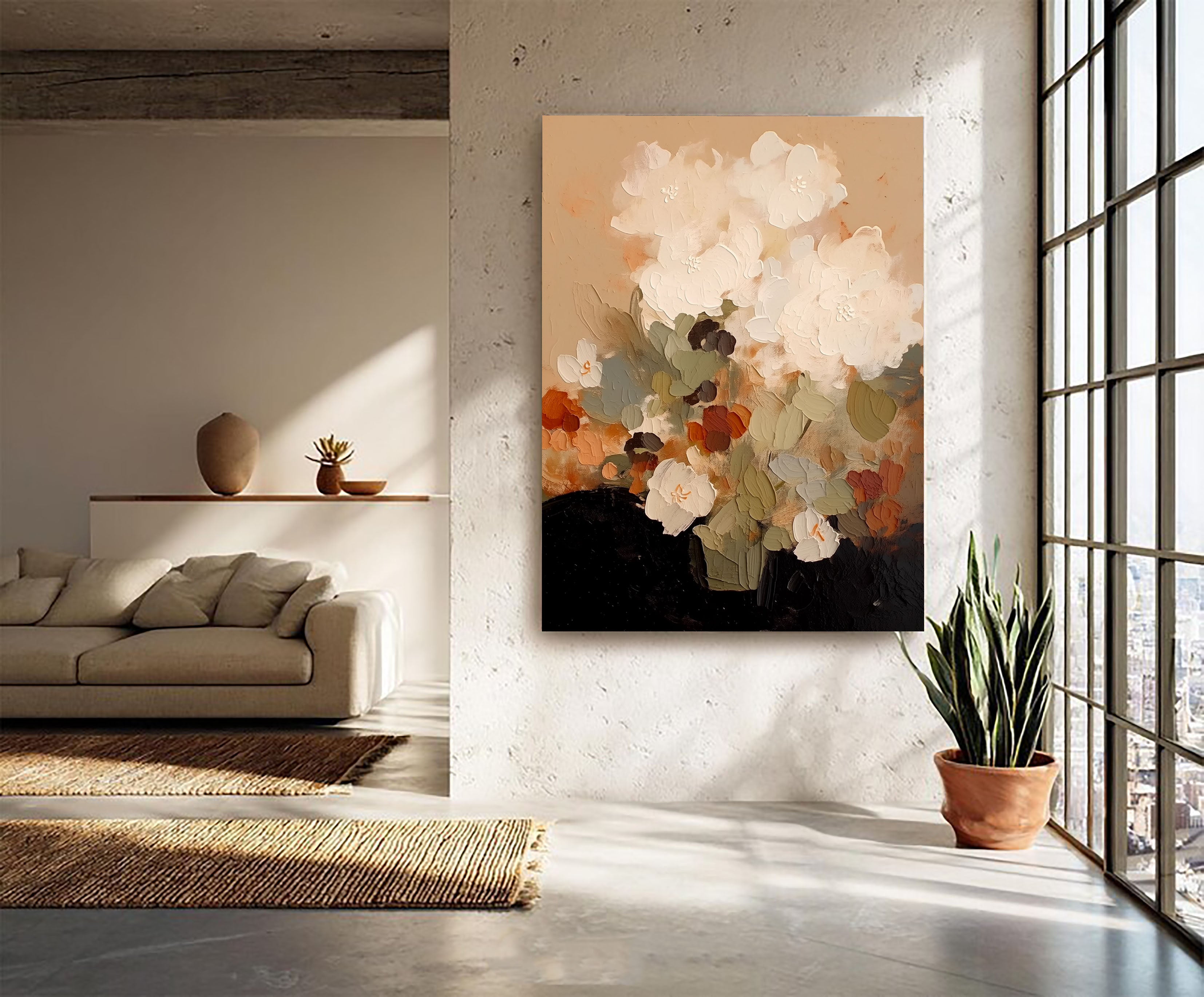 Textured Cream Blooms | Warm Terracotta