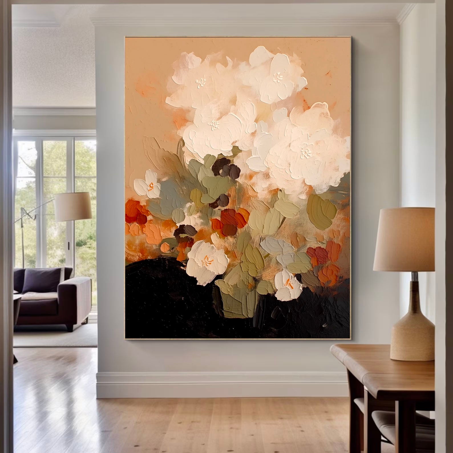 Textured Cream Blooms | Warm Terracotta