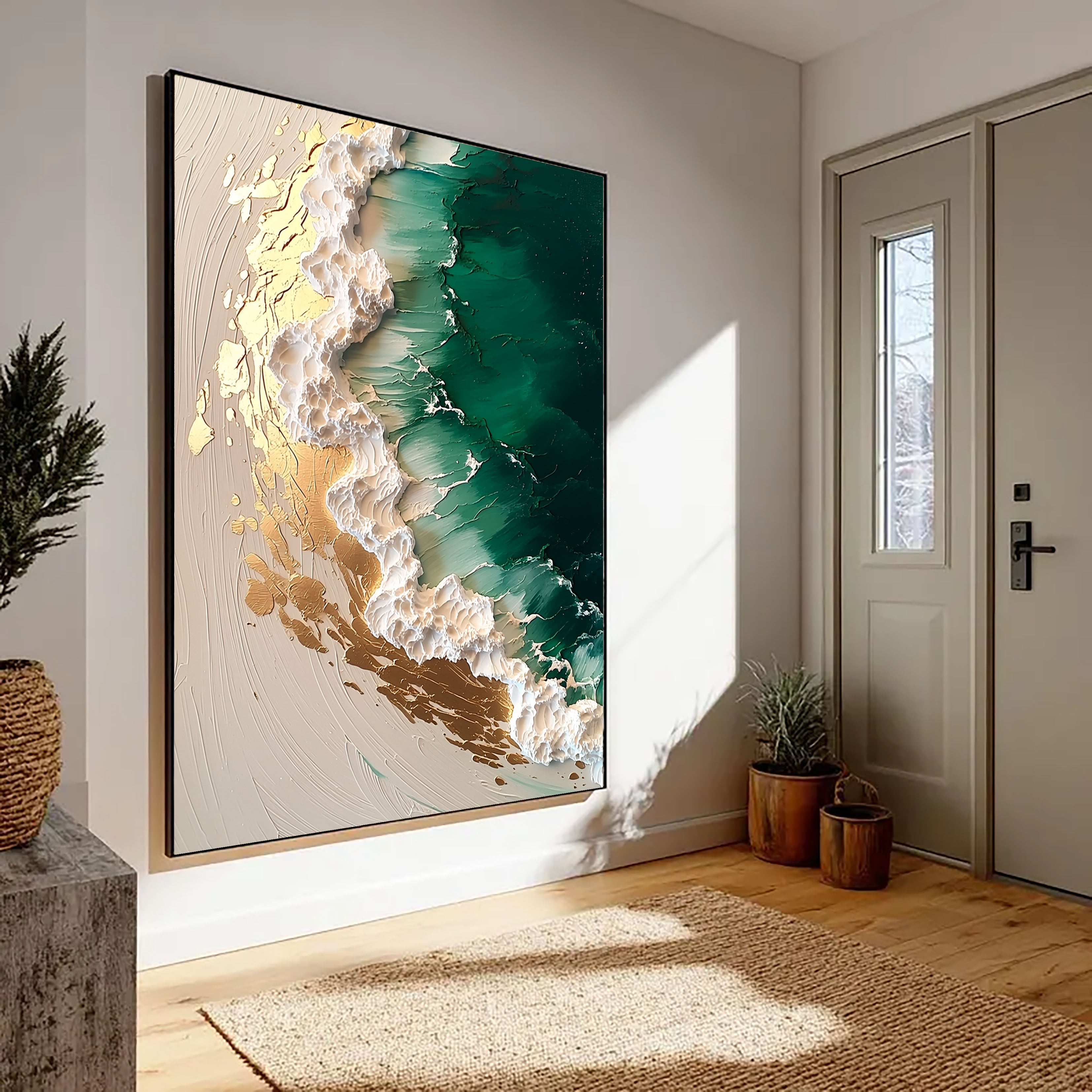 Textured Gilded Waves | Emerald Tide