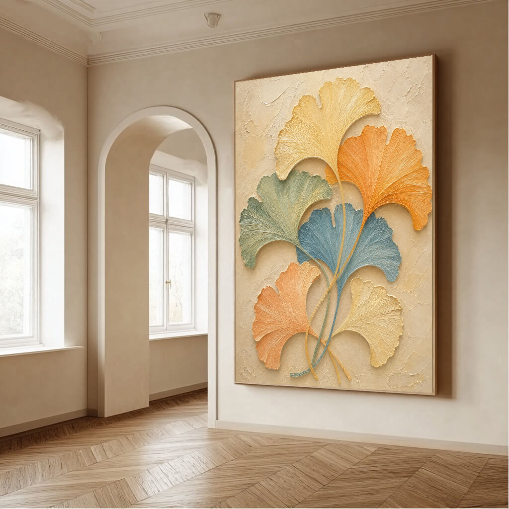 3D-Textured Art | Pastel Ginkgo Swirl