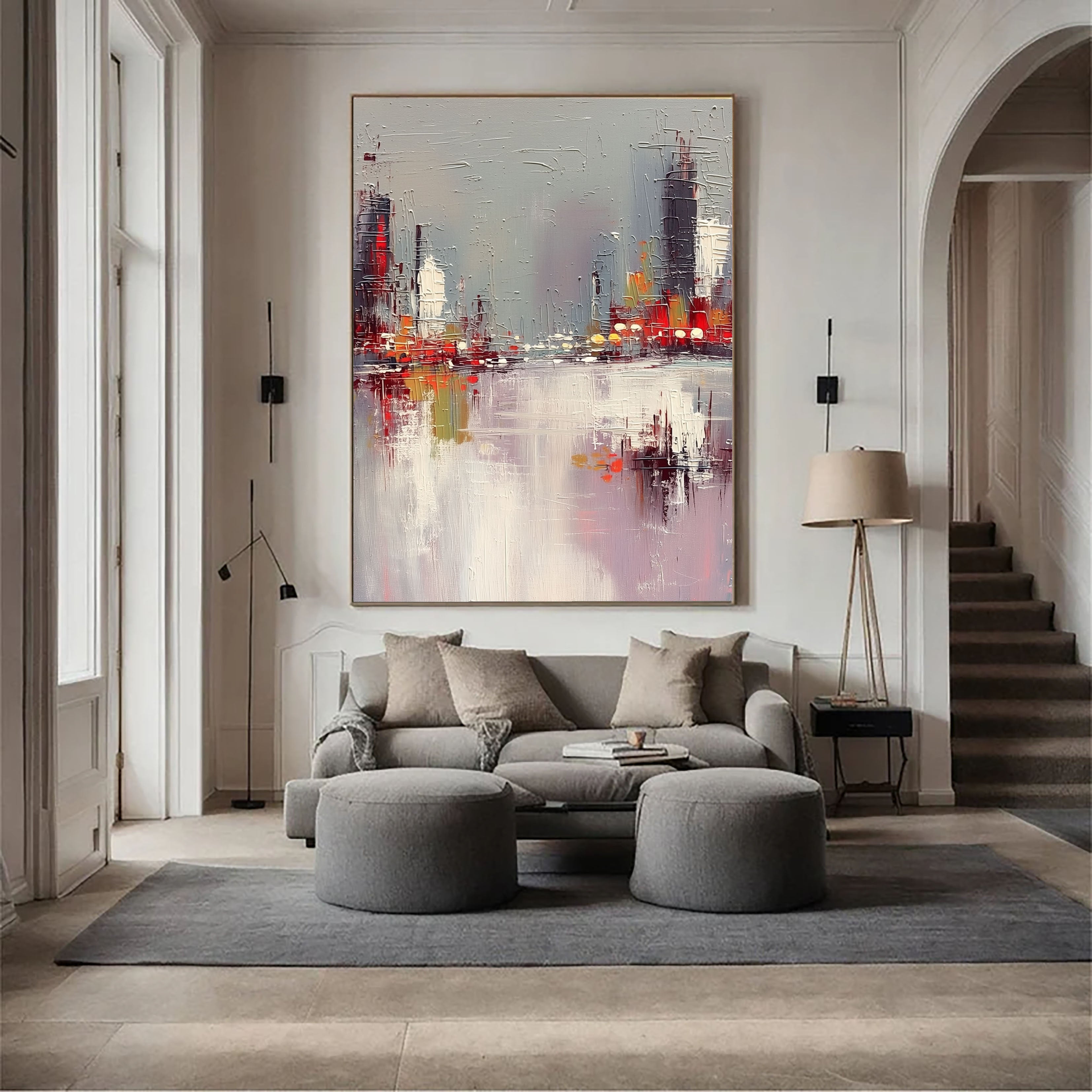 Textured Urban Skyline | Red Grey