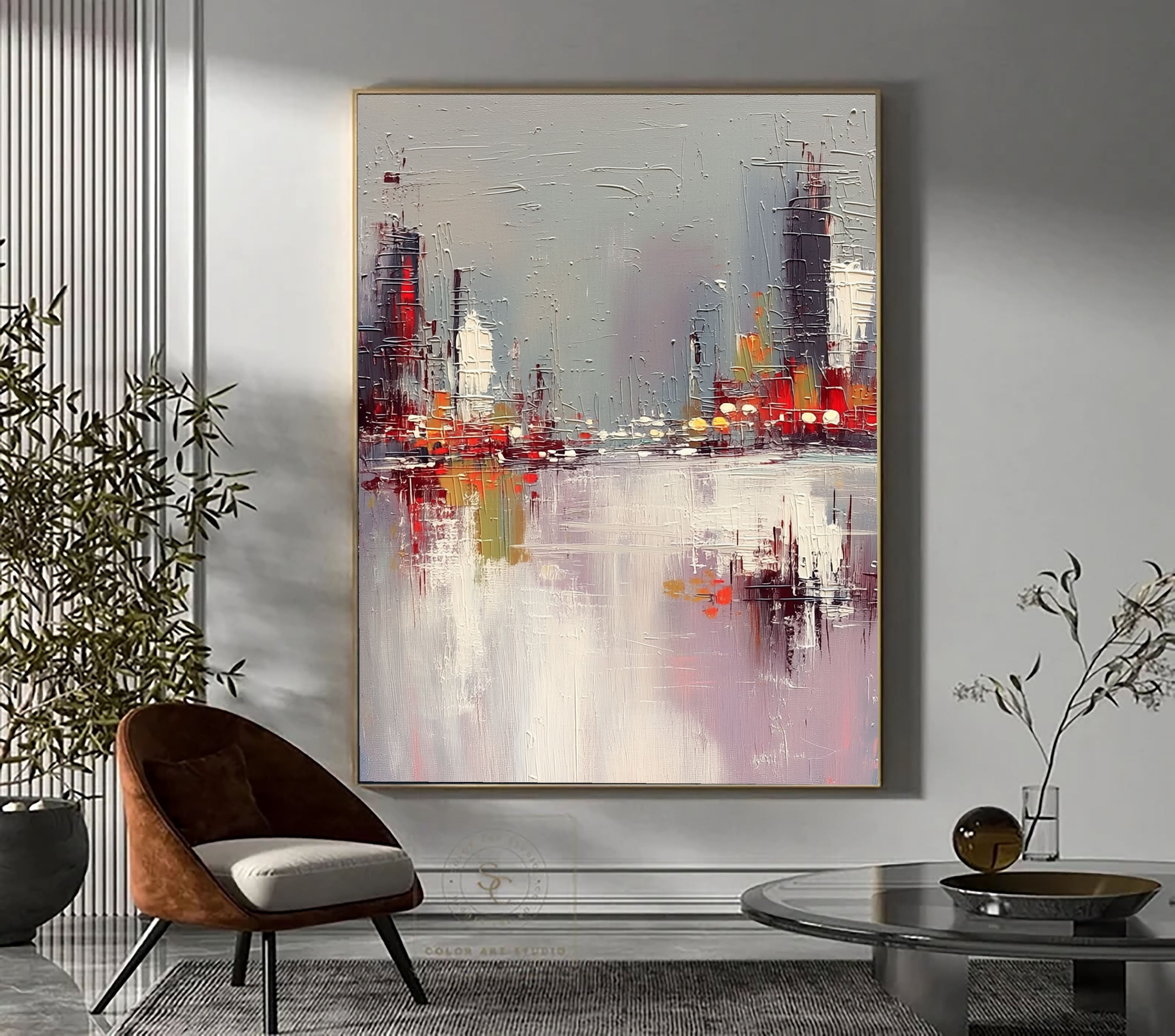 Textured Urban Skyline | Red Grey