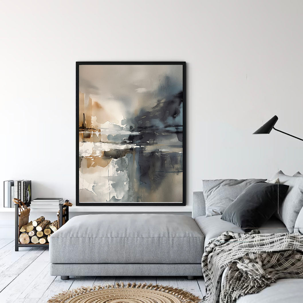 Textured Ink Wash Landscape | Grey Tan