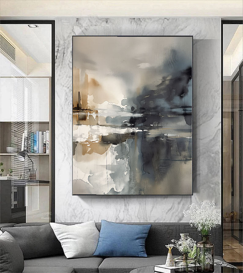 Textured Ink Wash Landscape | Grey Tan