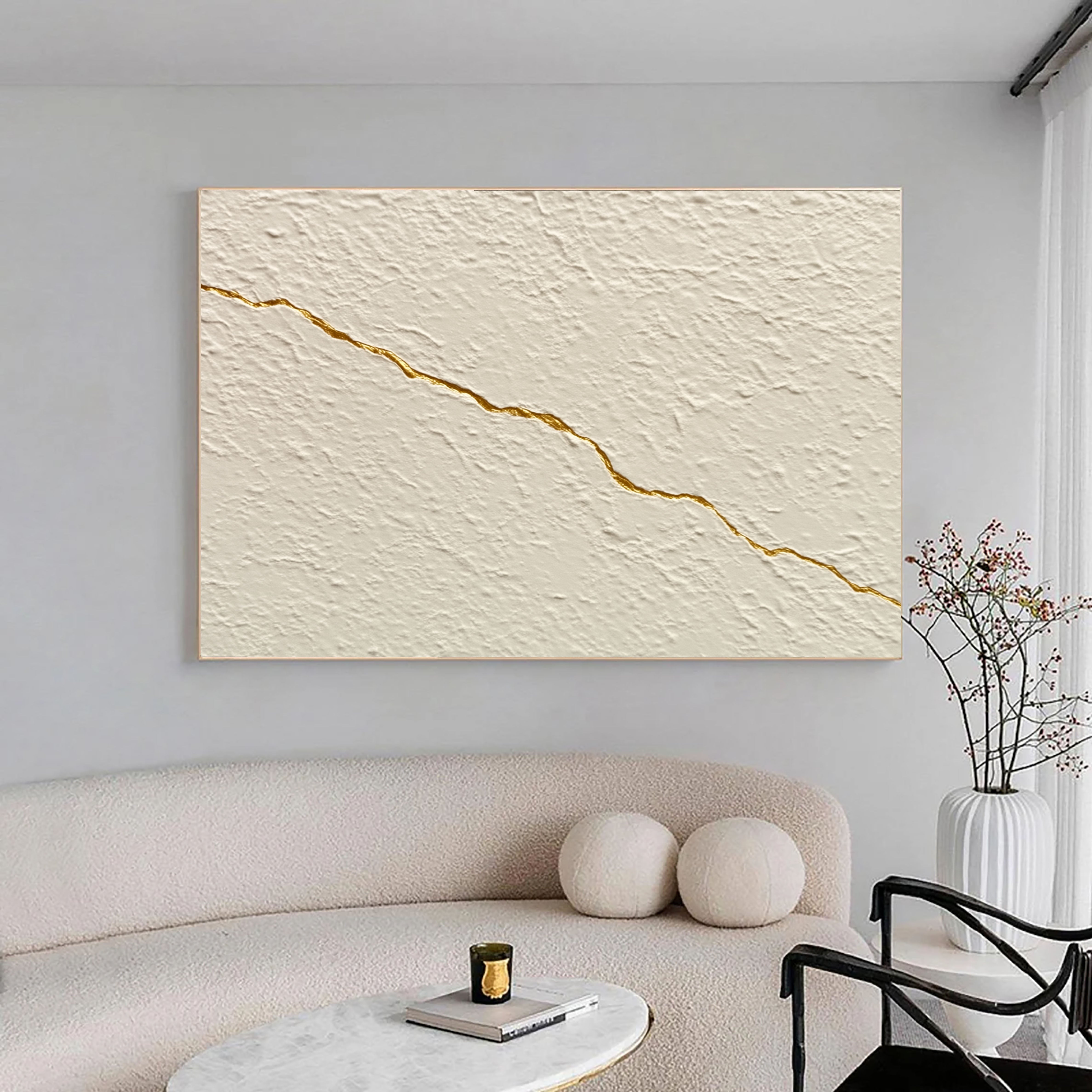 Textured Gilded Fractures | Ivory Canvas