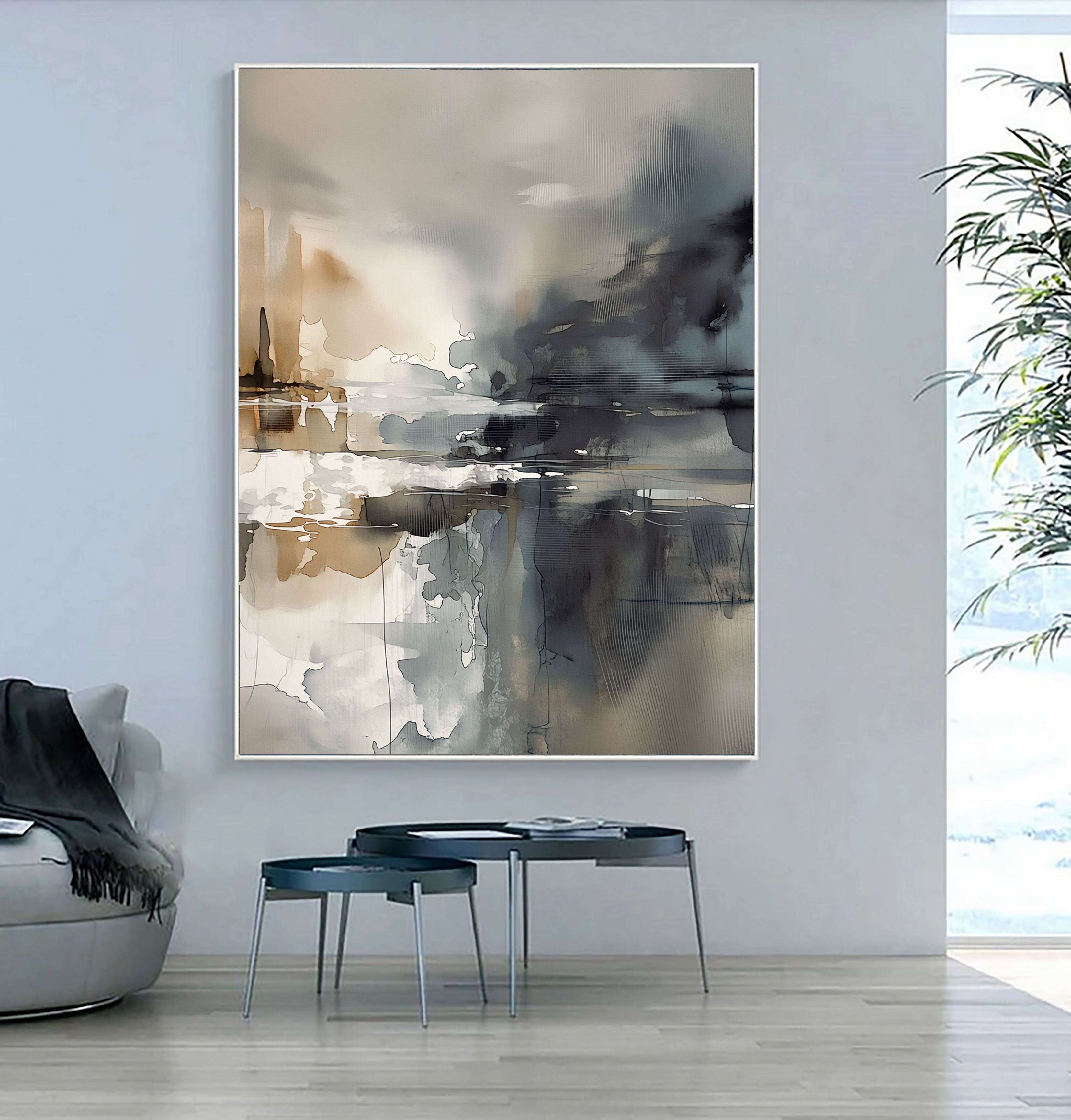 Textured Ink Wash Landscape | Grey Tan