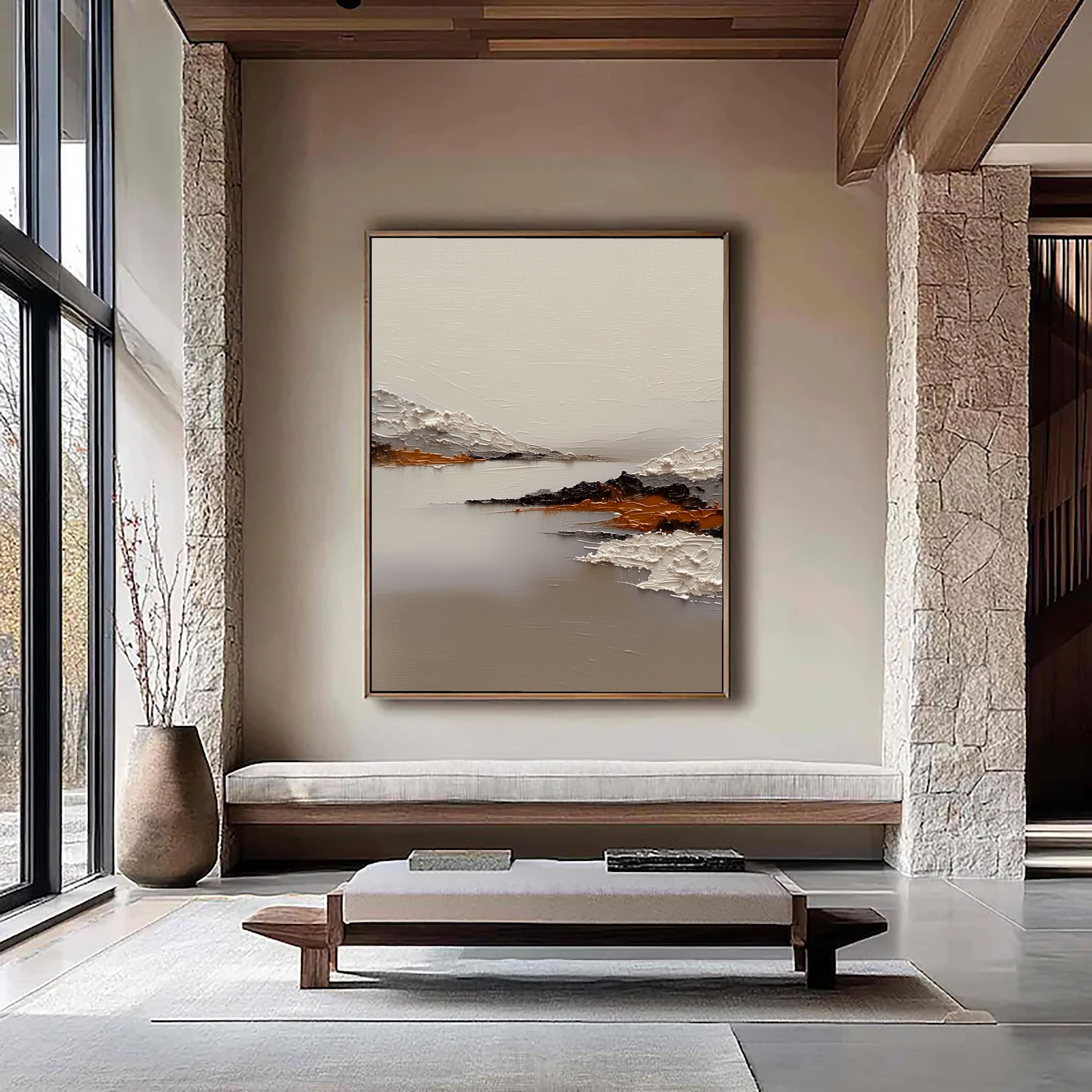 Textured Serene Landscape | White Ochre