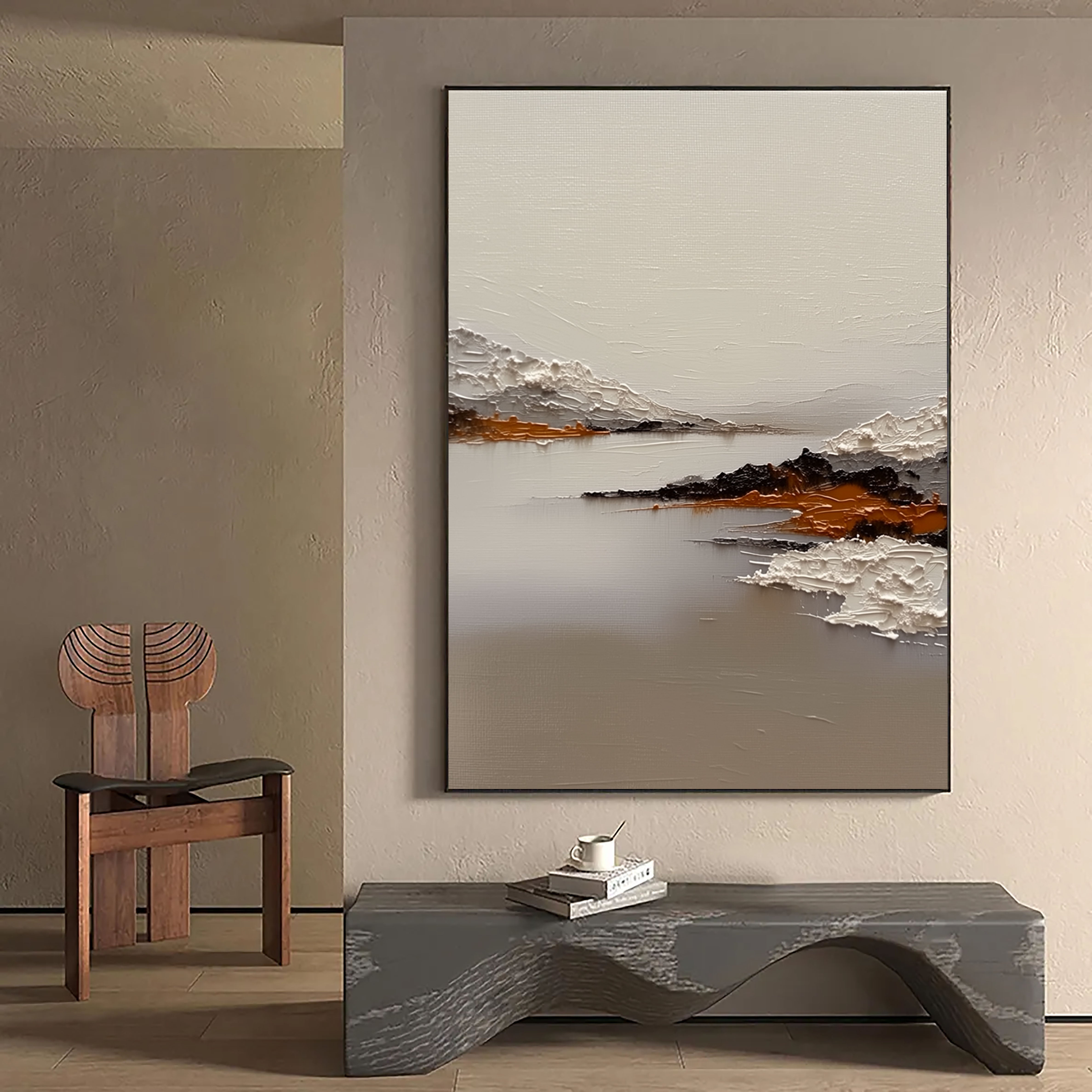 Textured Serene Landscape | White Ochre