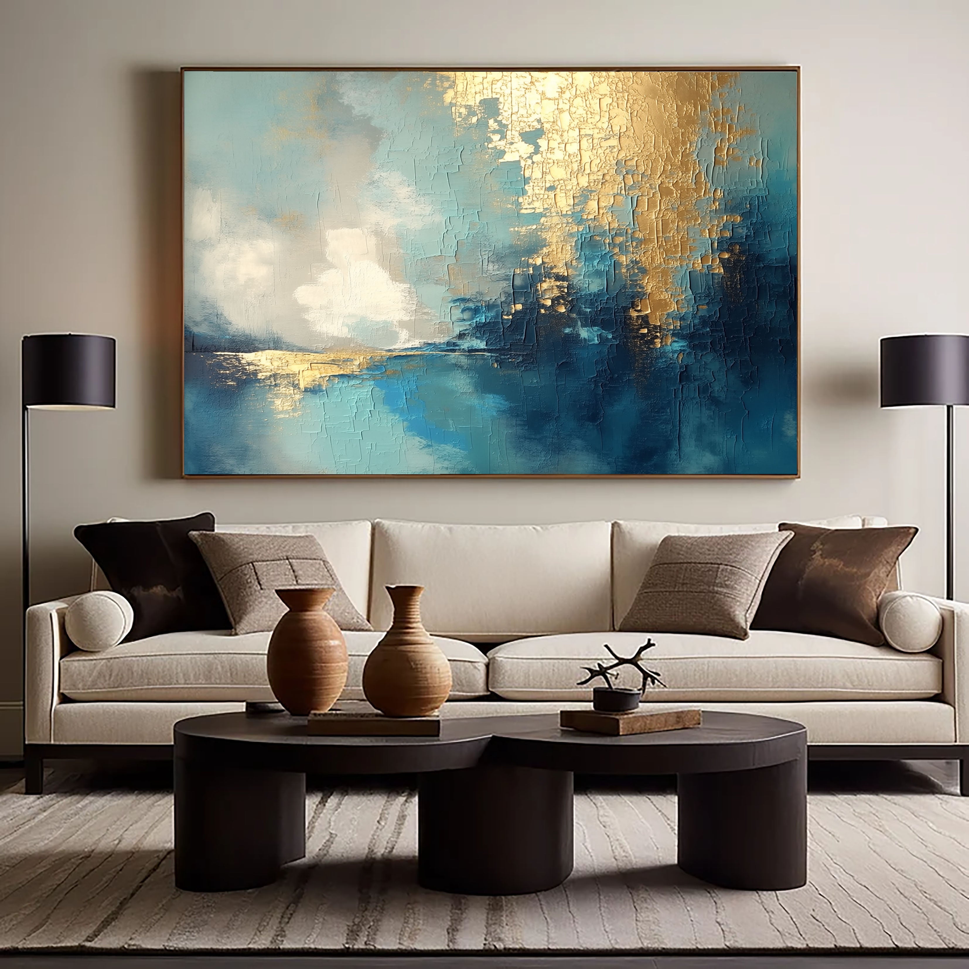 Textured Gilded Horizon | Teal Gold