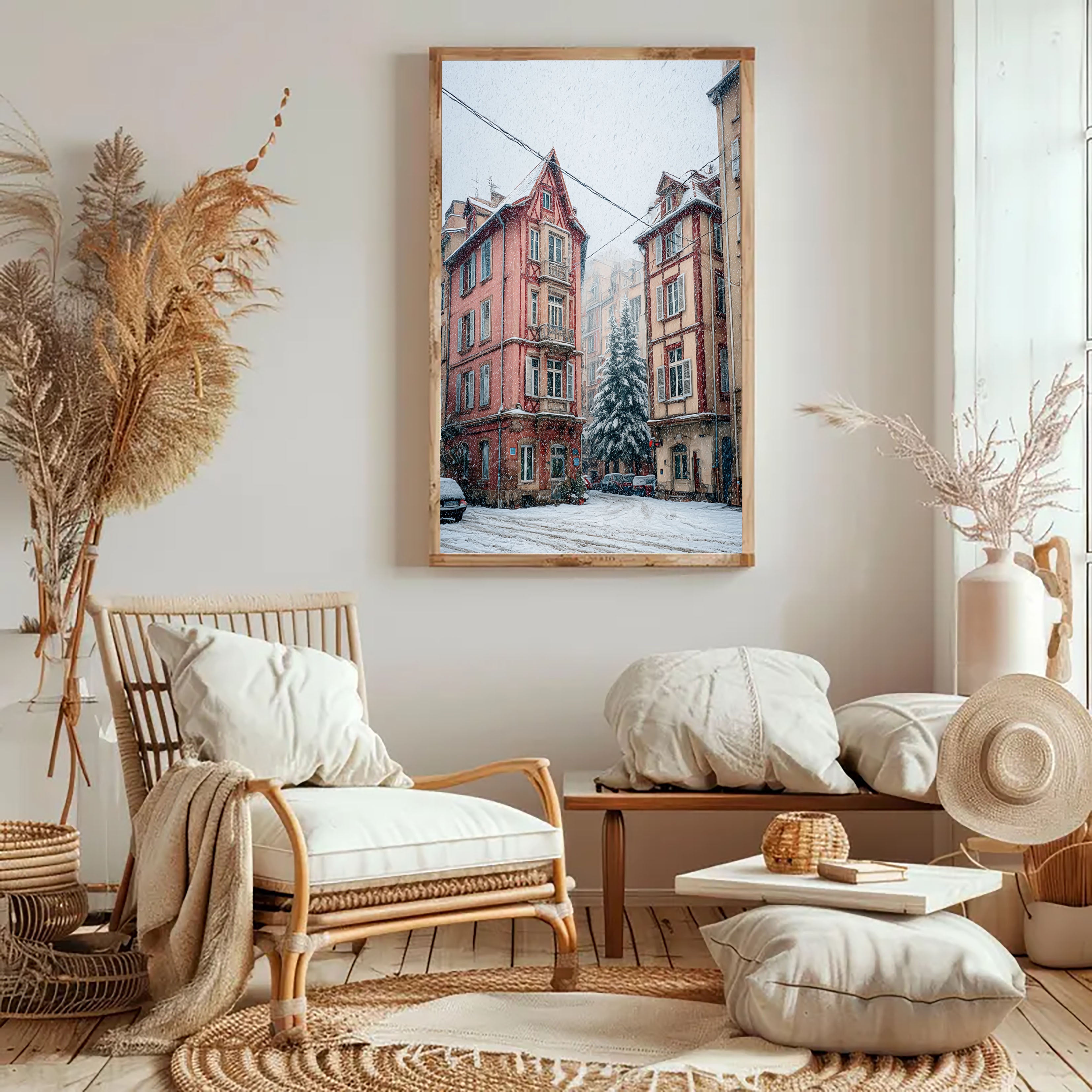 Snowy Streetscape Art | Vintage Charm