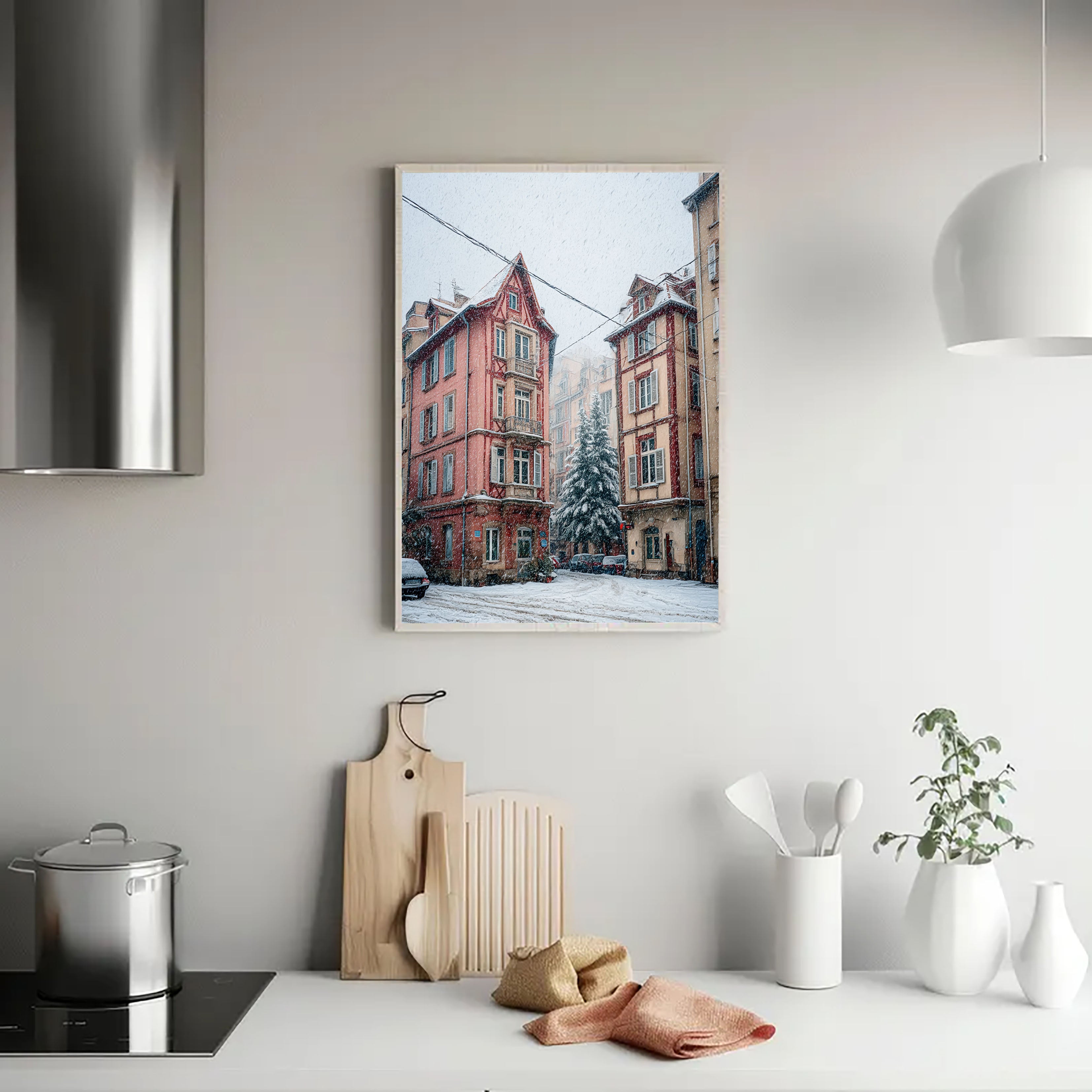 Snowy Streetscape Art | Vintage Charm