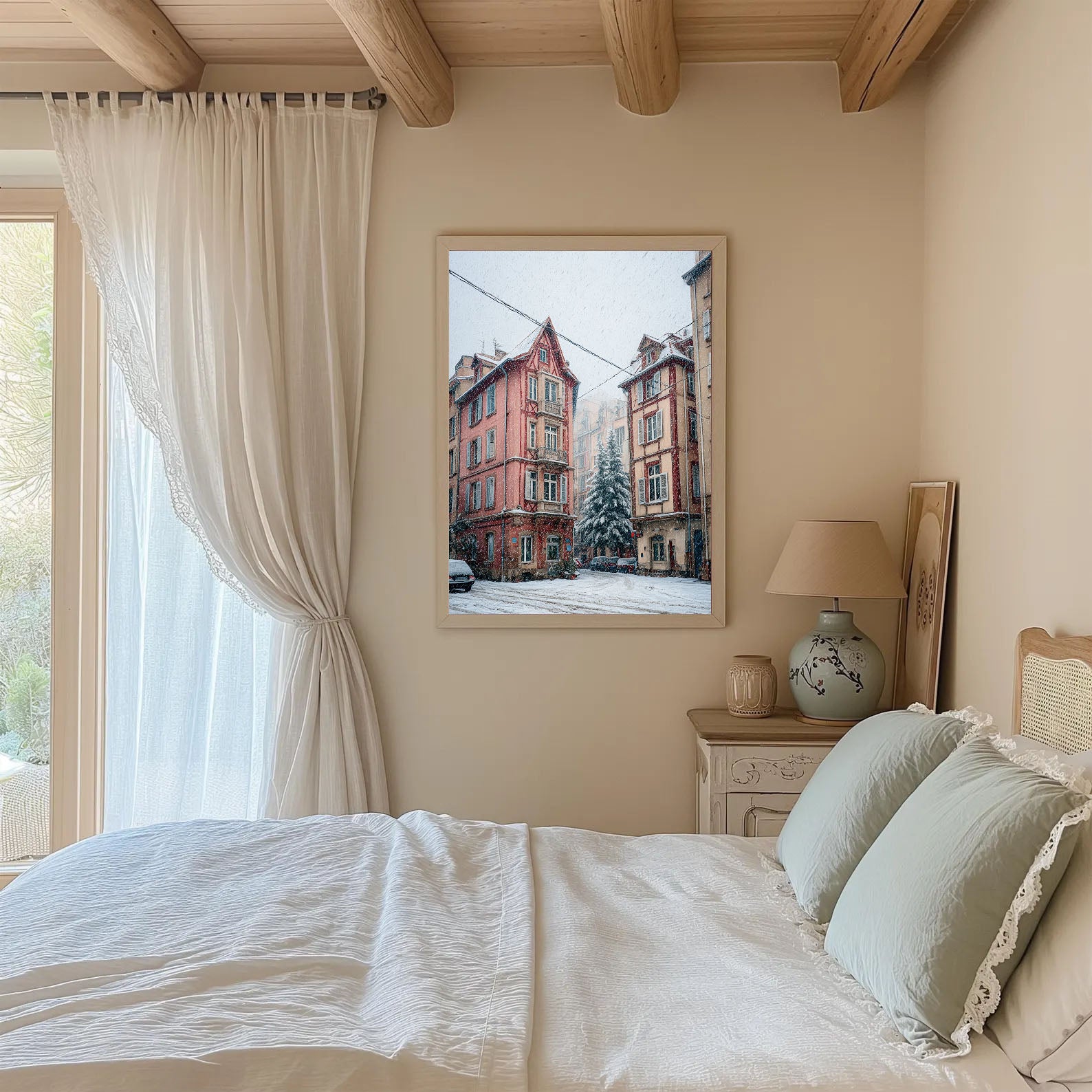 Snowy Streetscape Art | Vintage Charm