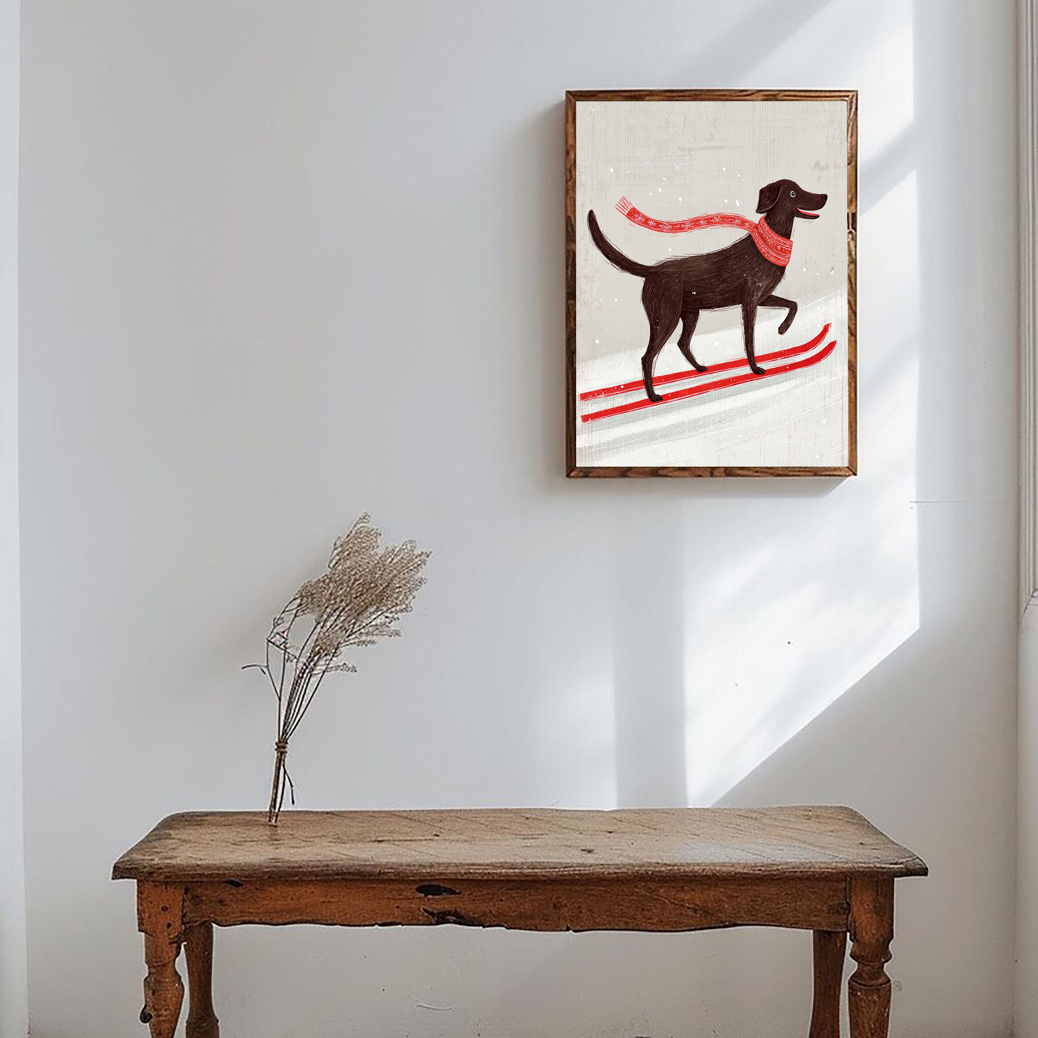 Skiing Dog Cartoon Art | Playful Warmth