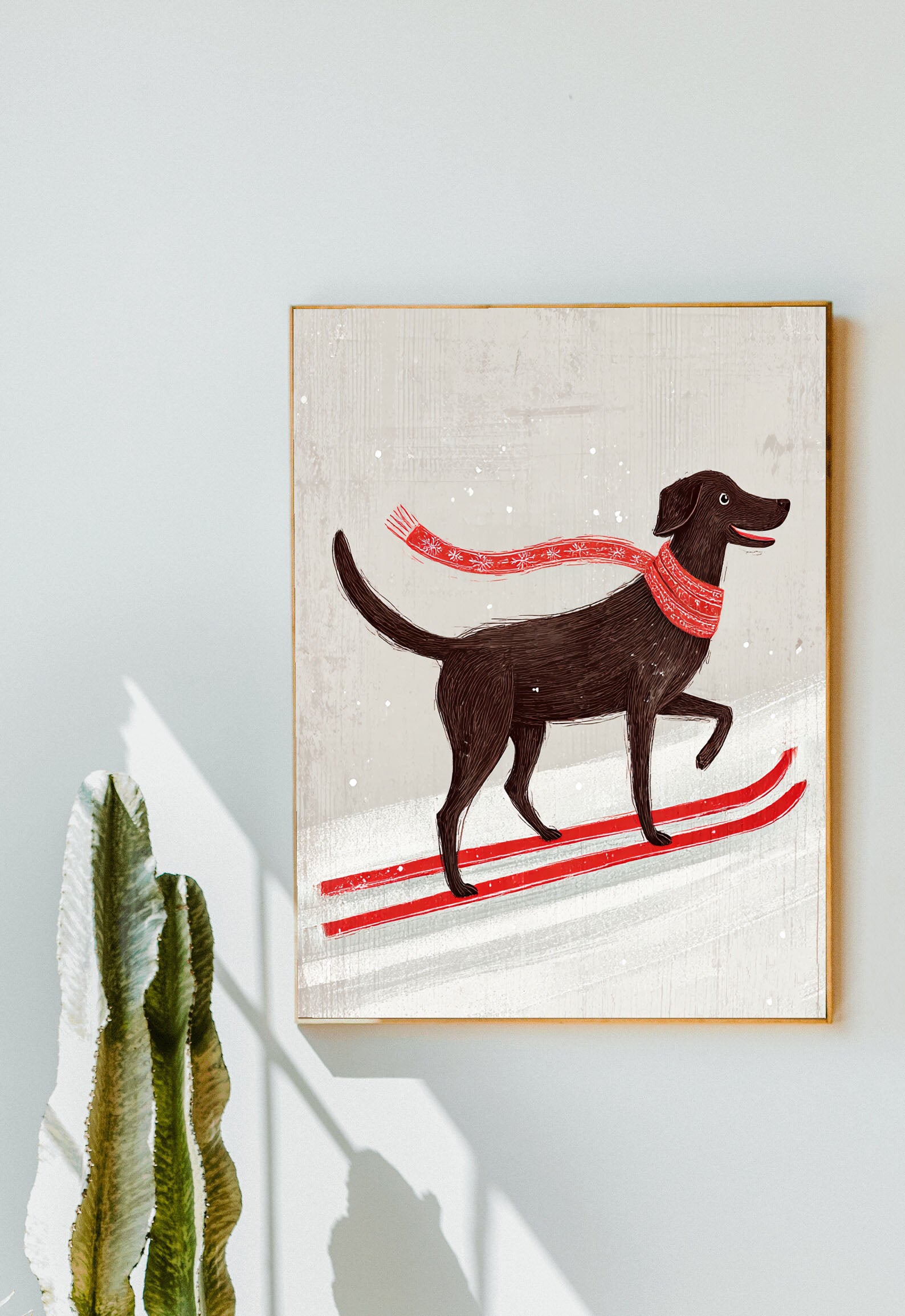 Skiing Dog Cartoon Art | Playful Warmth