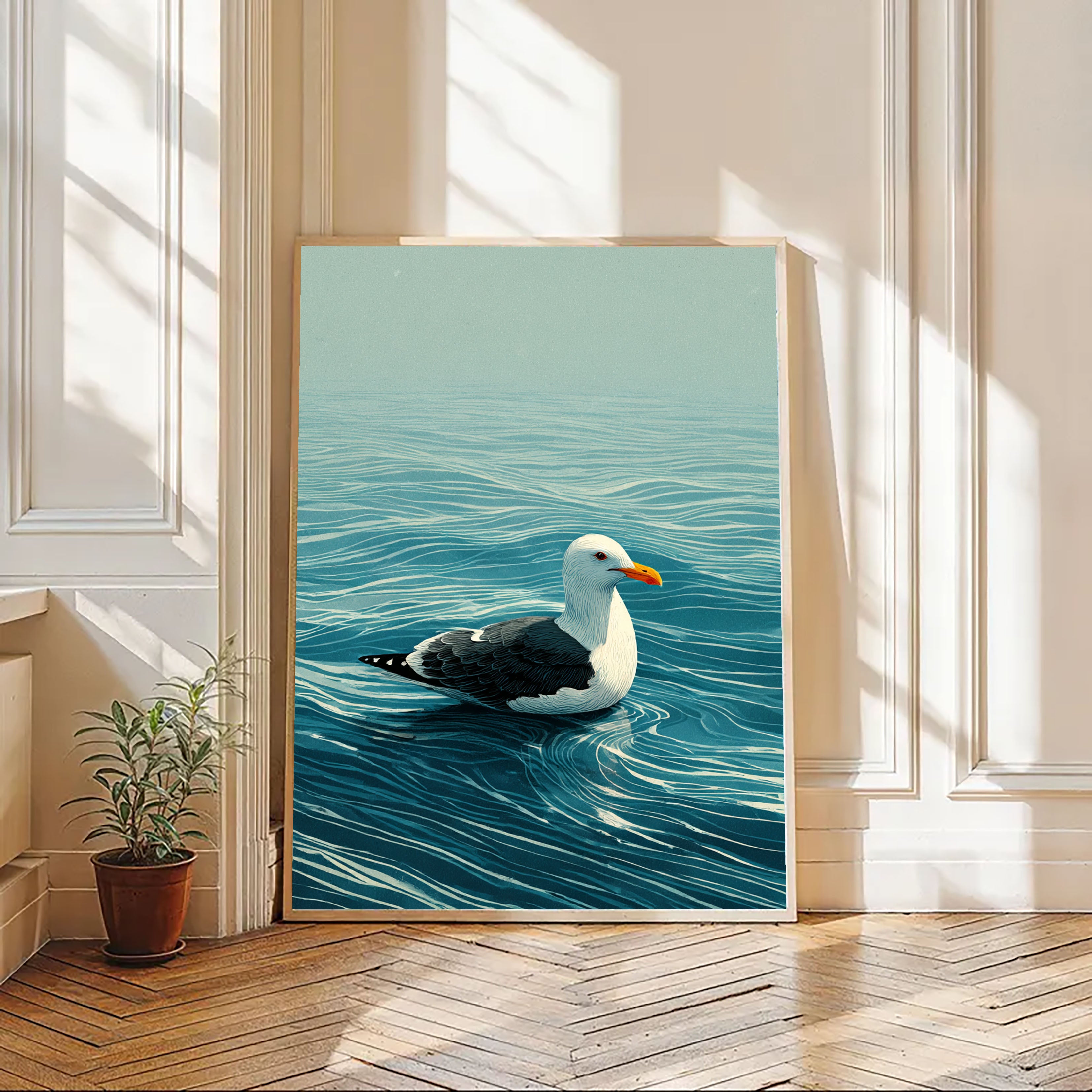 Seagull Ocean Scene Art | Coastal Calm