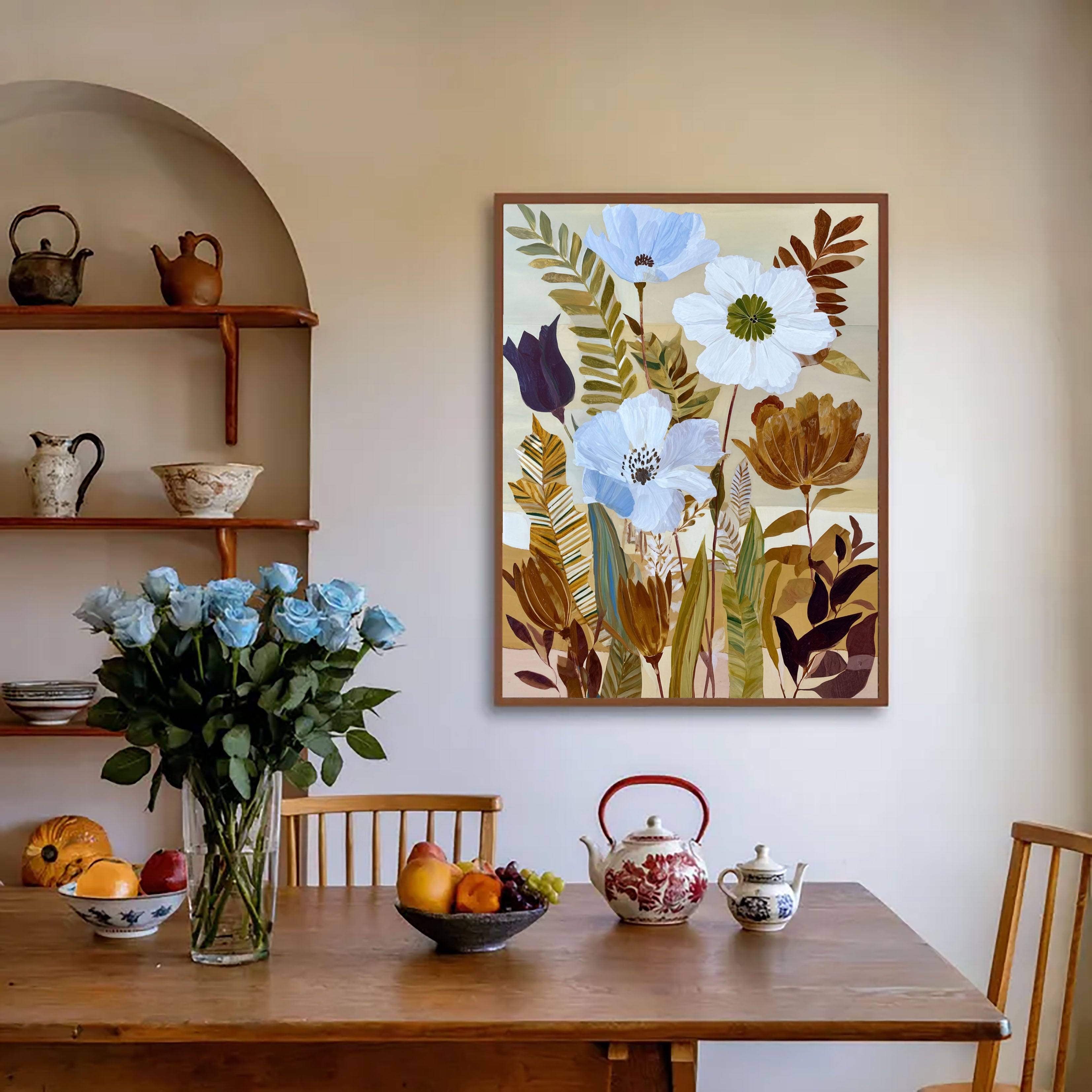 Textured Floral Harmony | Blue Brown