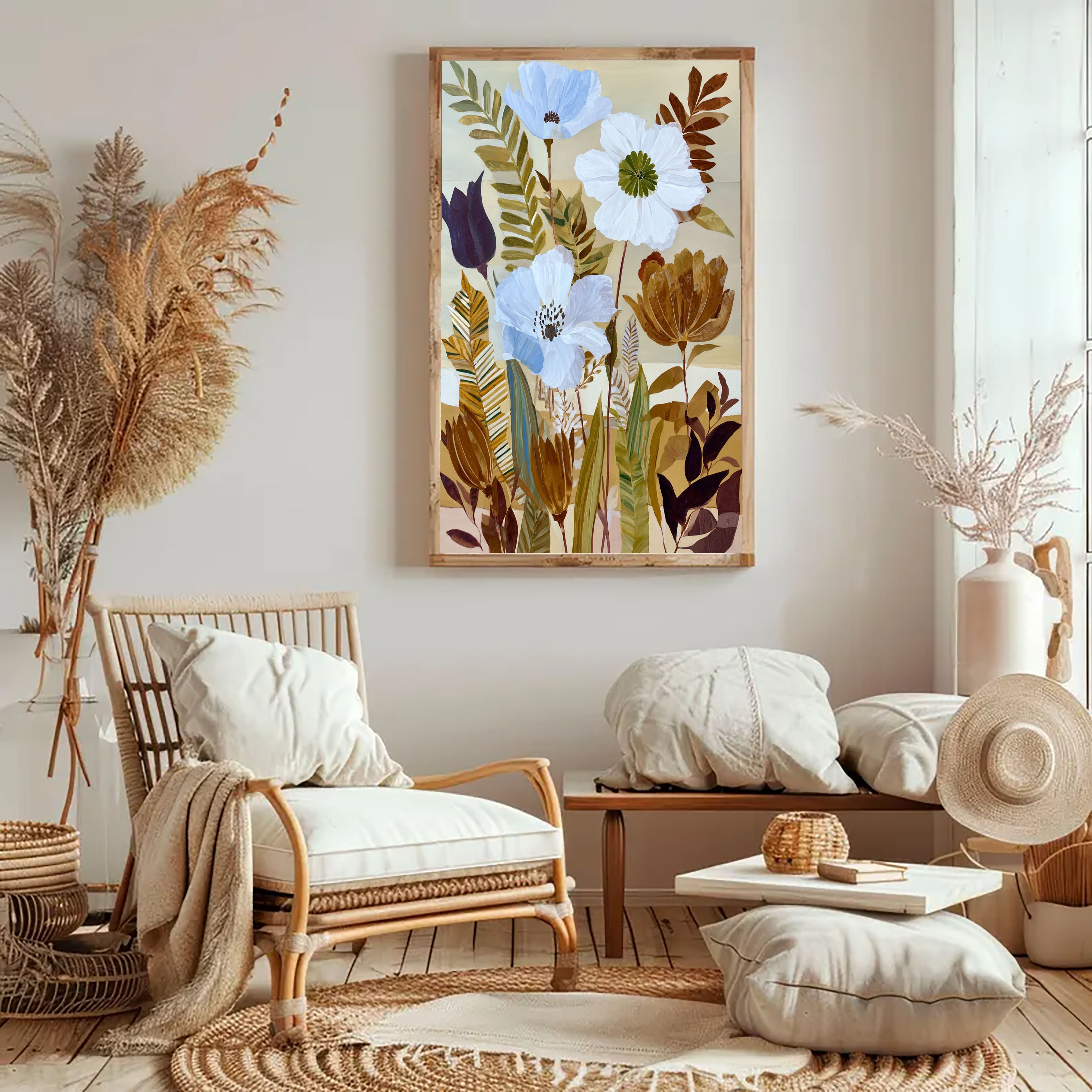 Textured Floral Harmony | Blue Brown