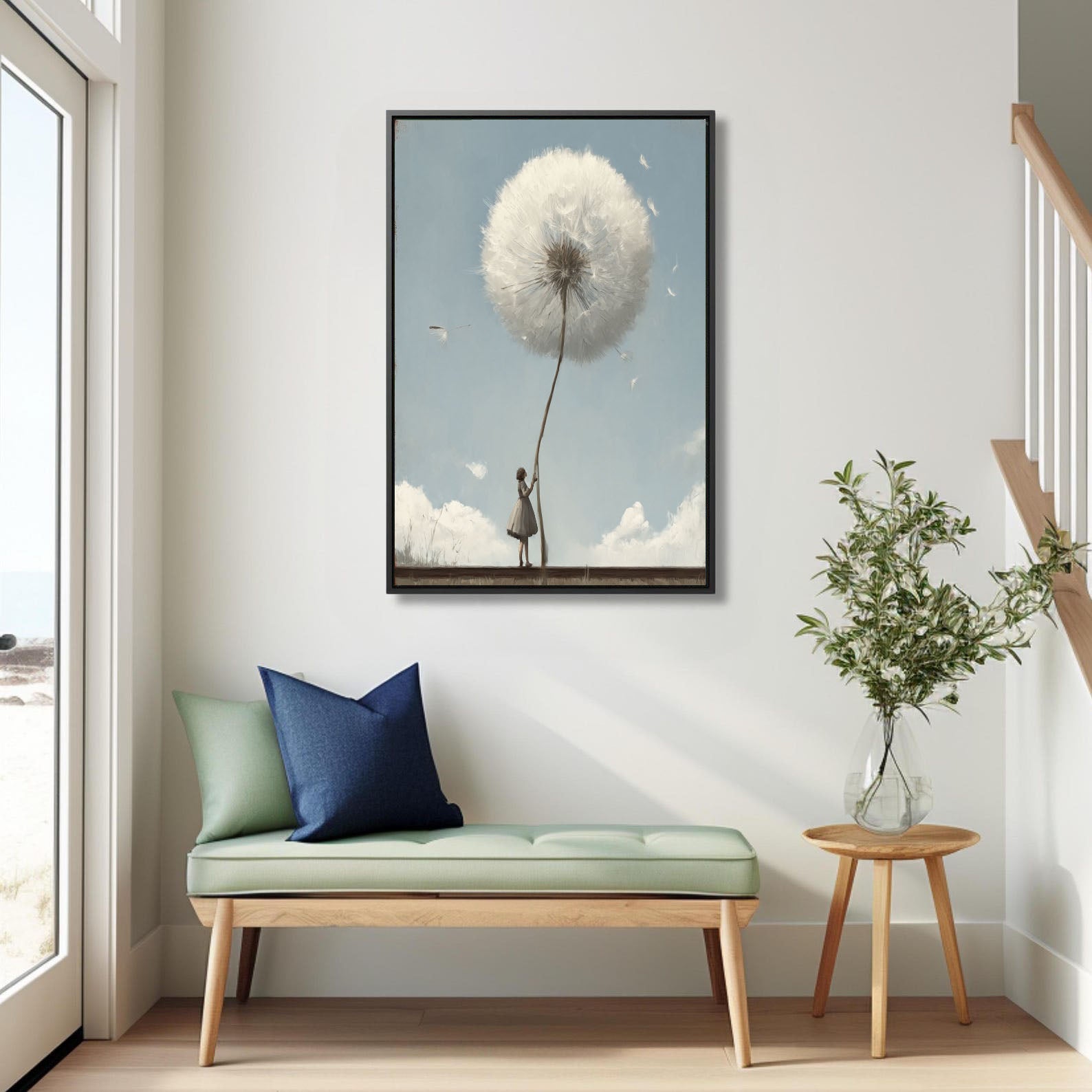 Textured Dandelion Whimsy | Blue White