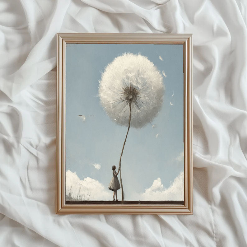 Textured Dandelion Whimsy | Blue White
