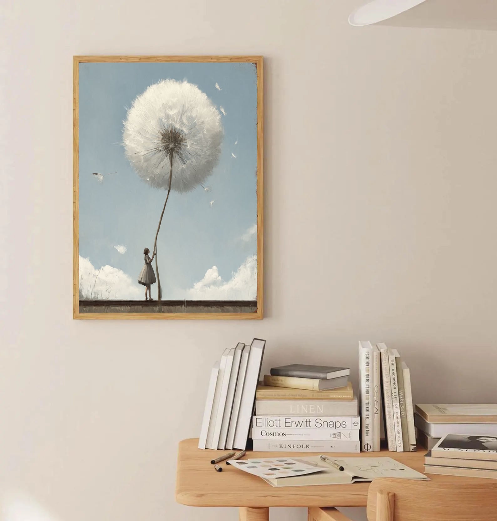 Textured Dandelion Whimsy | Blue White