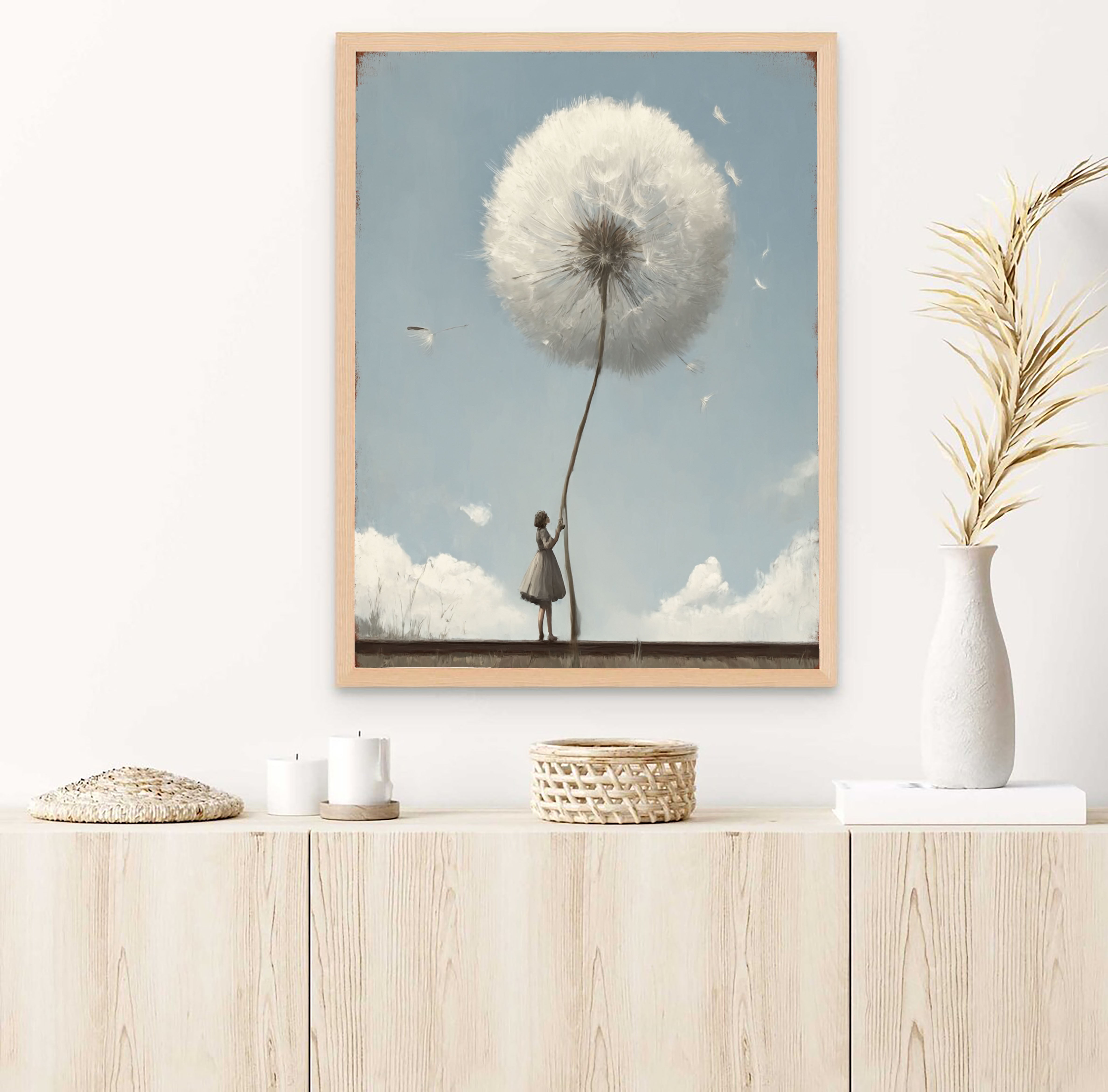 Textured Dandelion Whimsy | Blue White