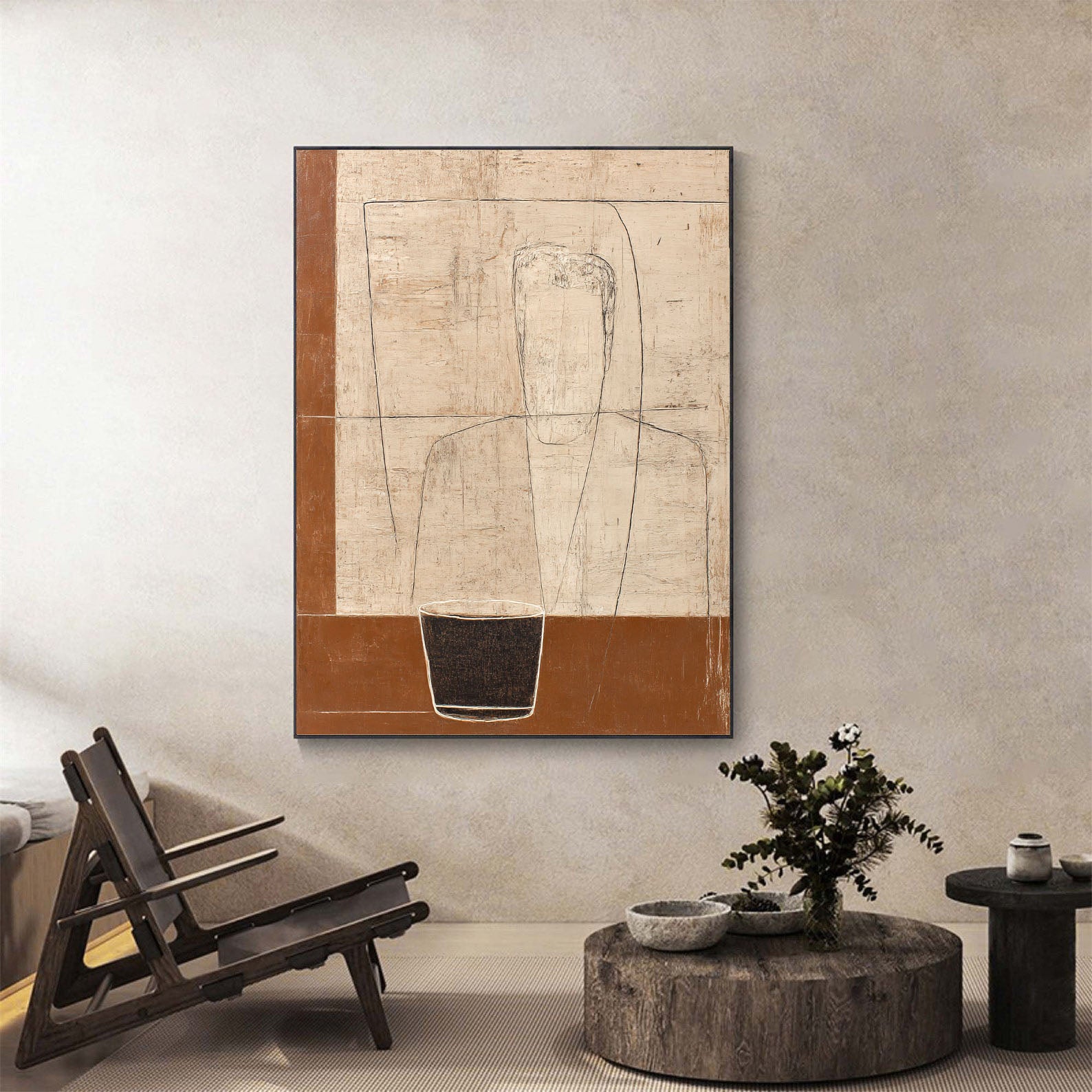 Textured Figurative Simplicity | Brown Beige