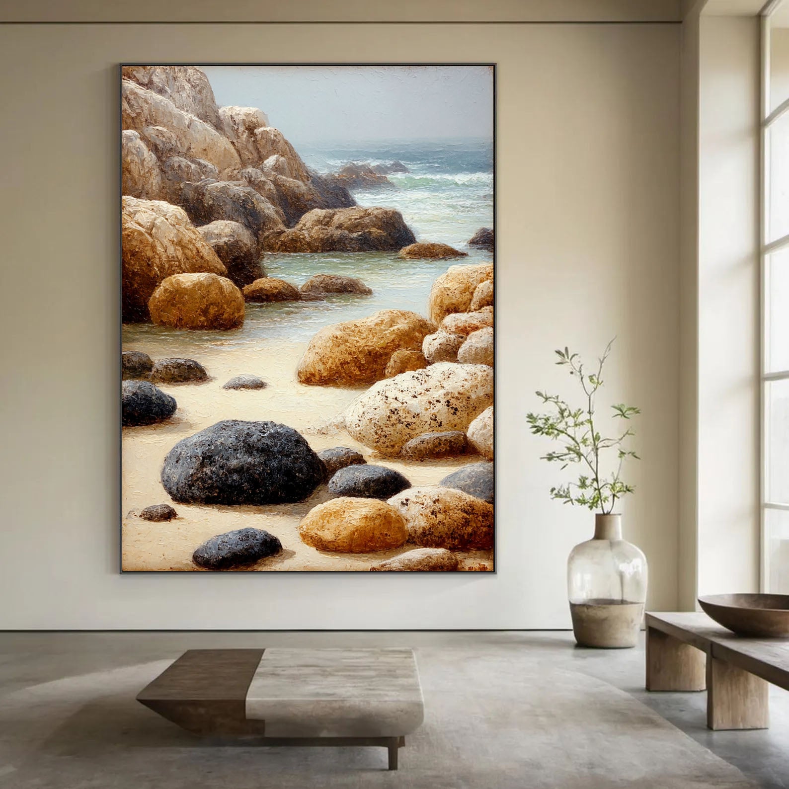 Textured Coastal Rocks | Beige Blue