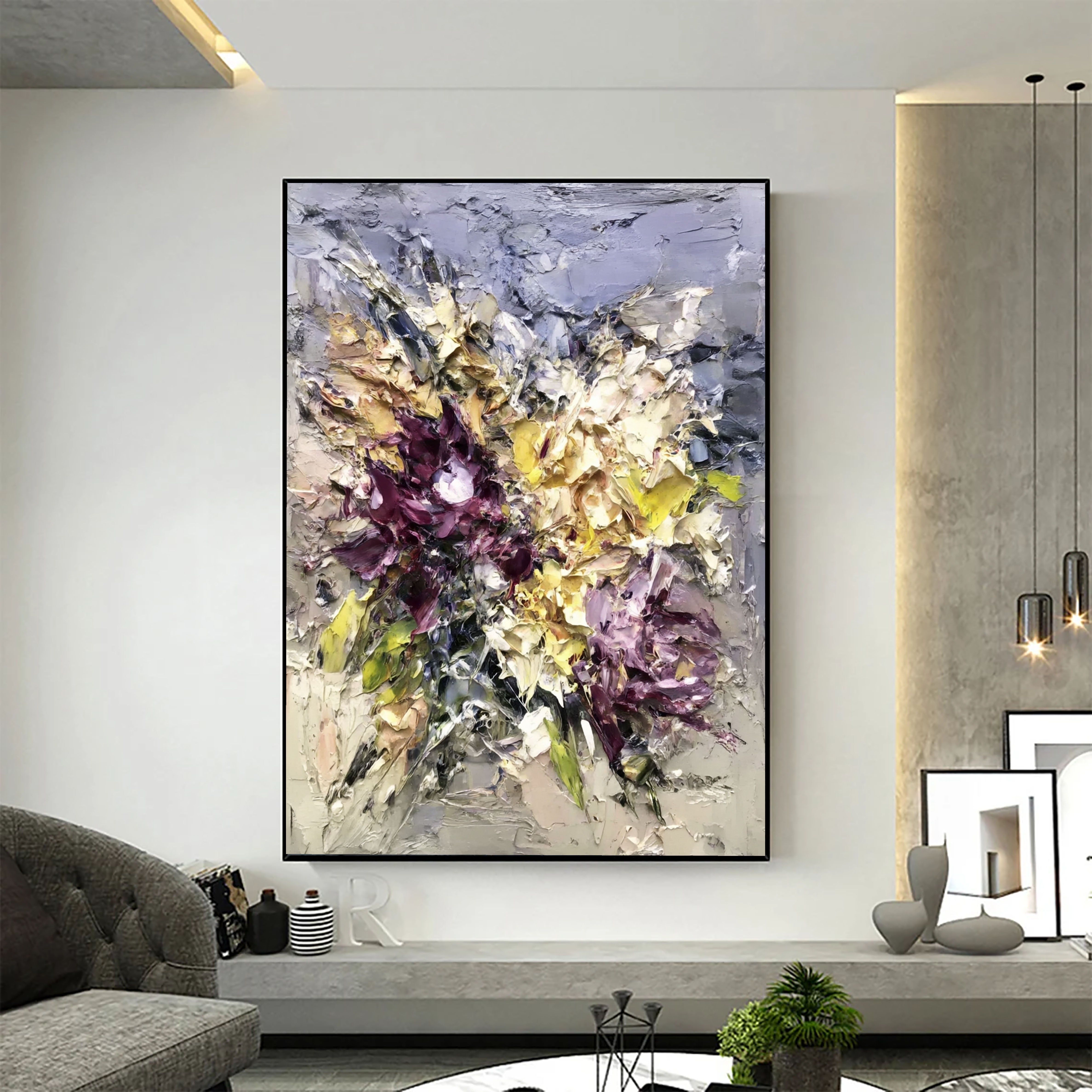 Textured Impasto Blooms | Plum Gold