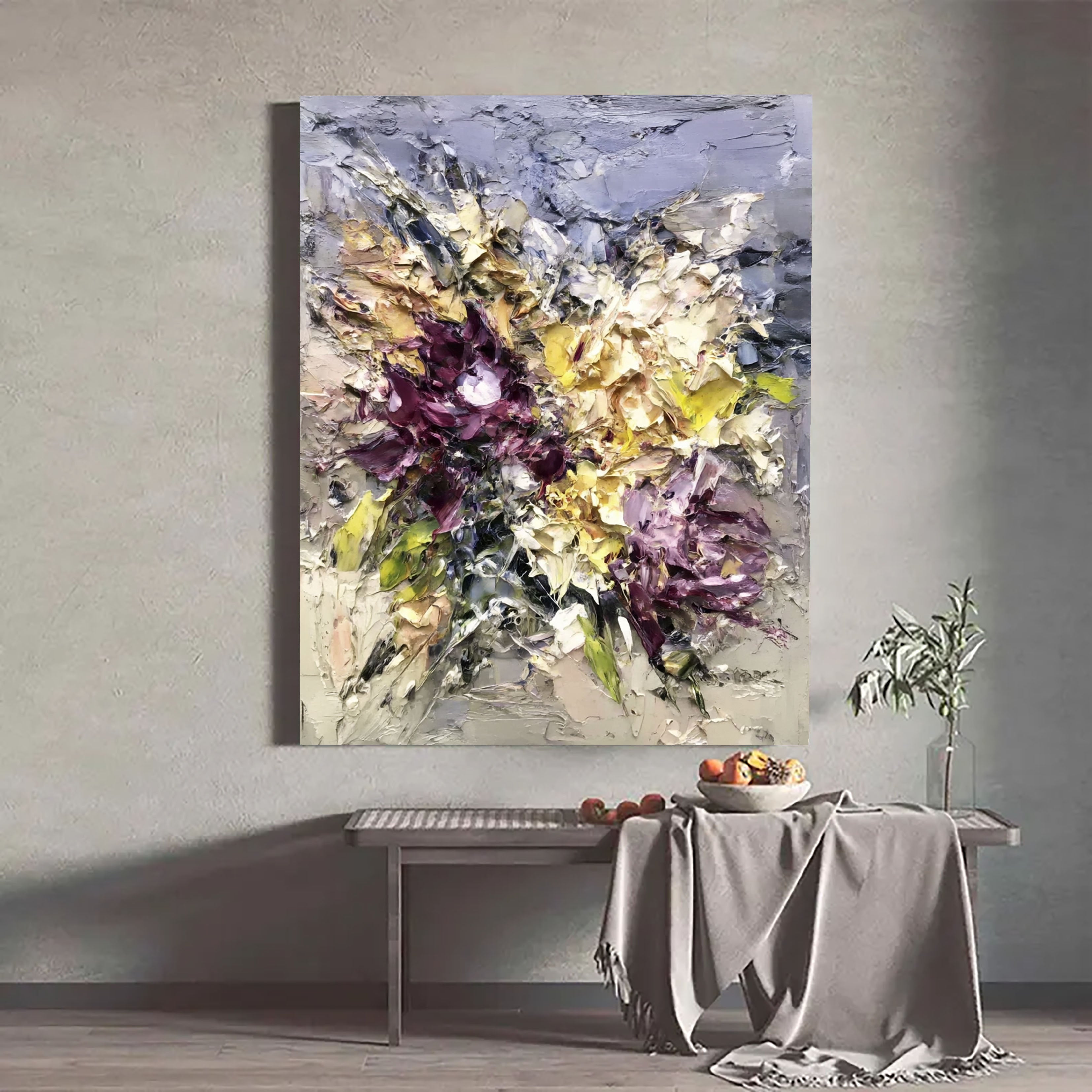 Textured Impasto Blooms | Plum Gold