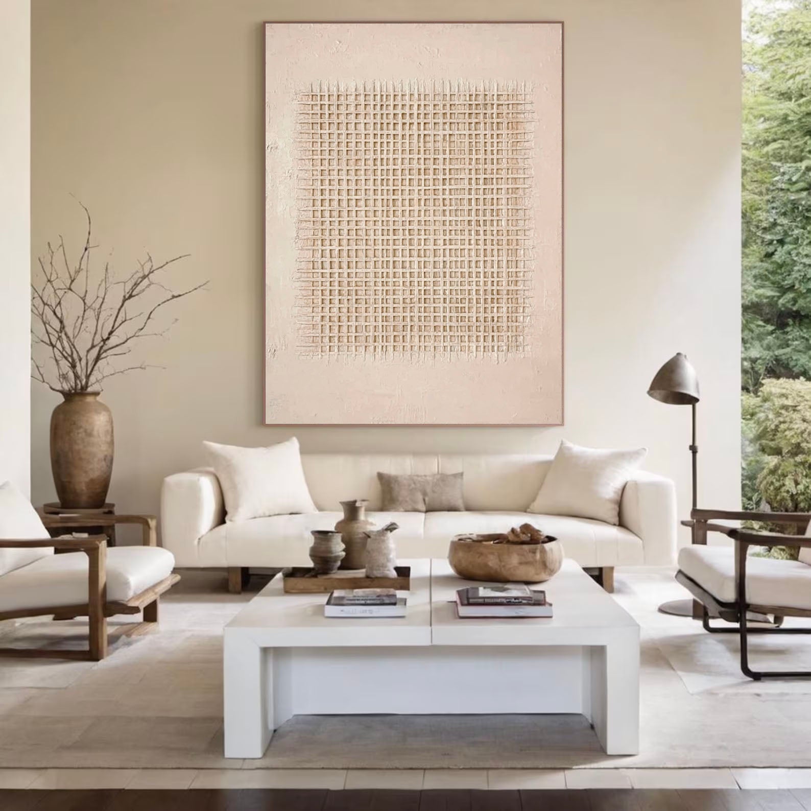 Textured Grid Minimalism | Beige Weave