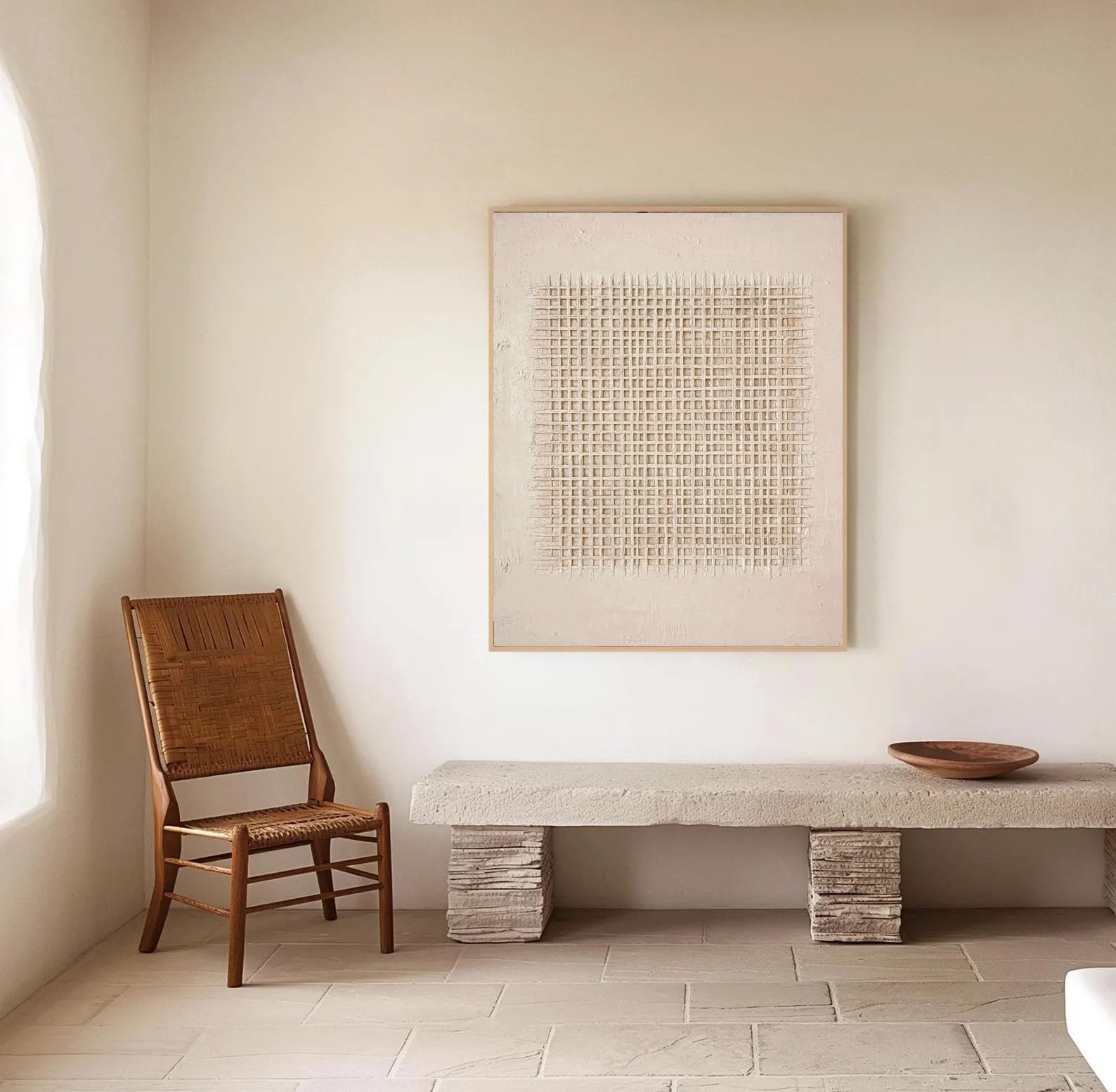 Textured Grid Minimalism | Beige Weave