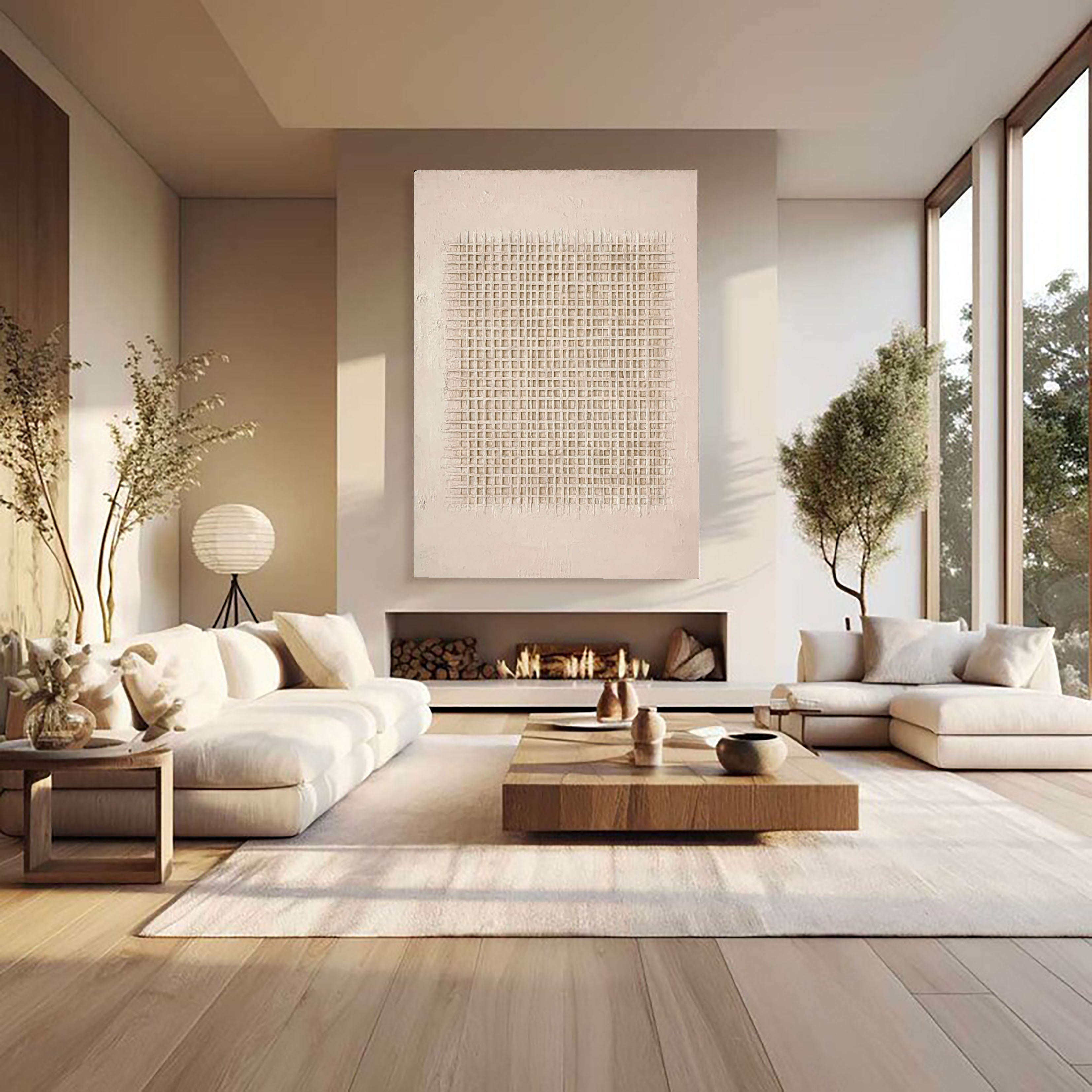 Textured Grid Minimalism | Beige Weave