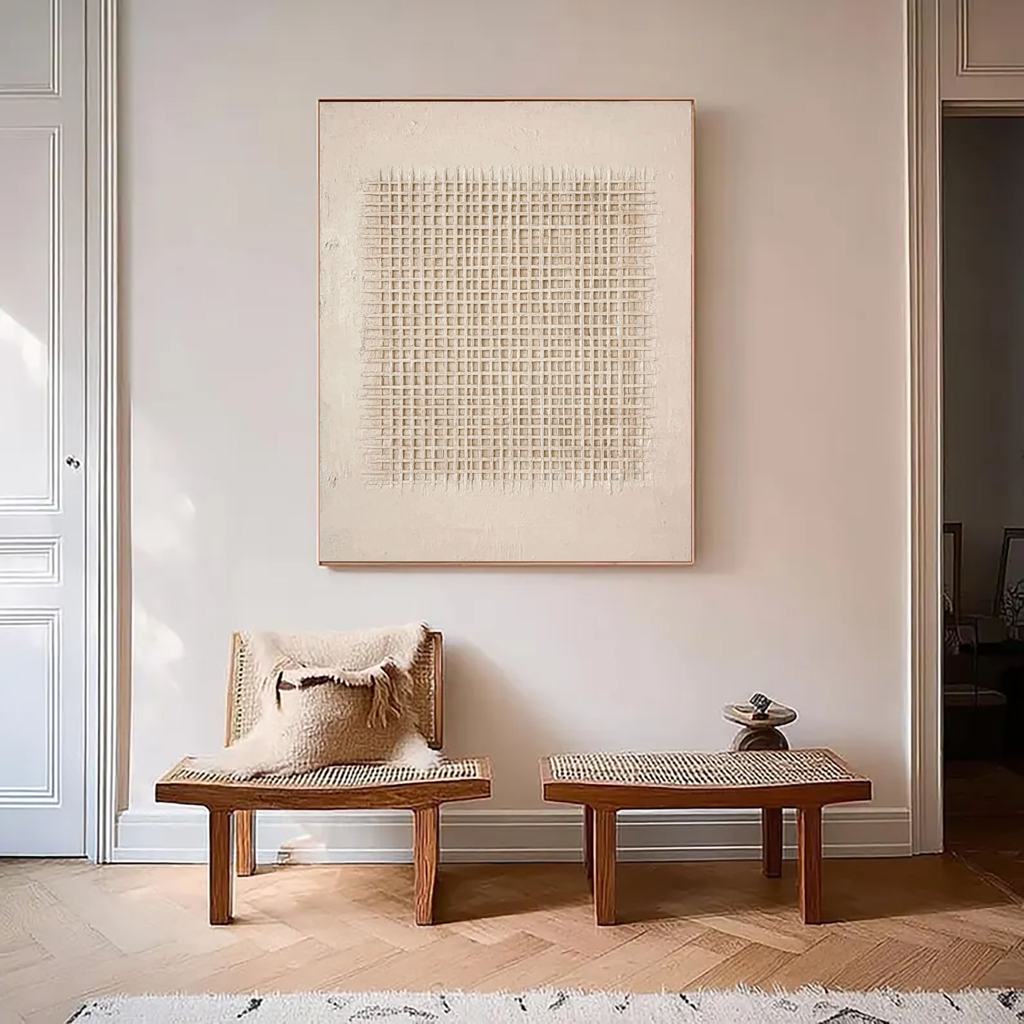 Textured Grid Minimalism | Beige Weave