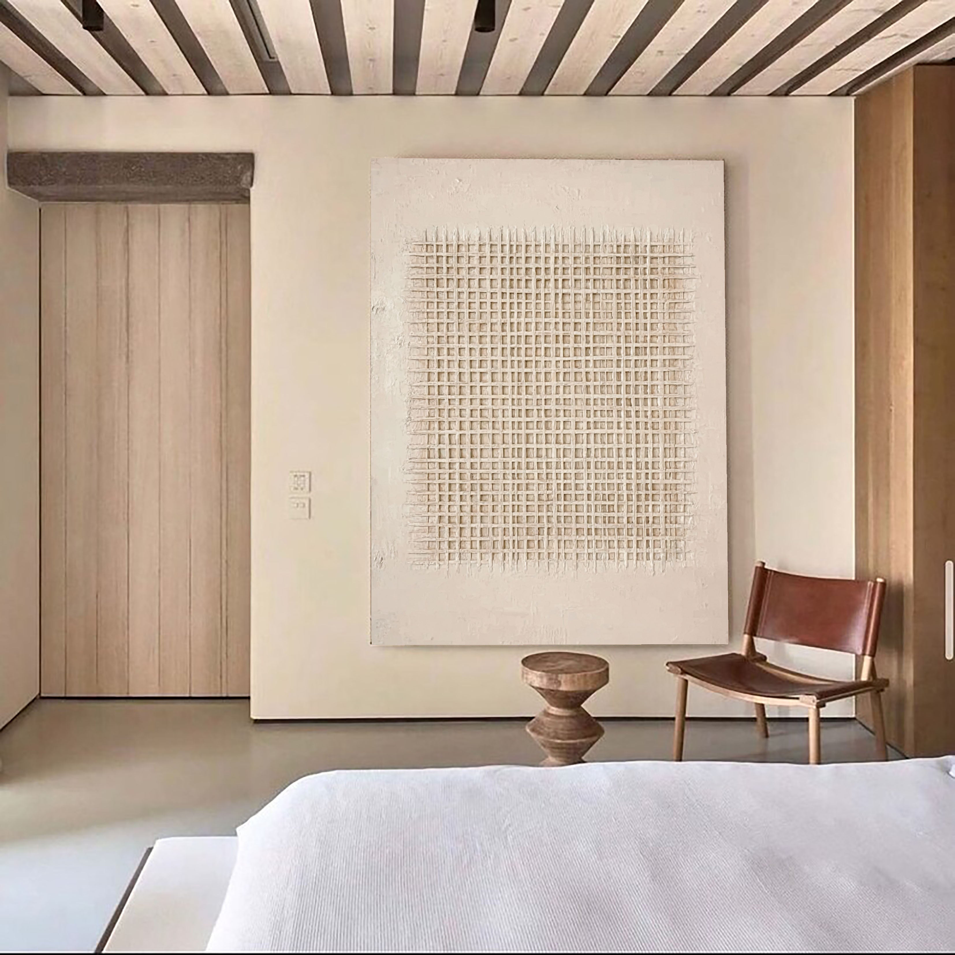 Textured Grid Minimalism | Beige Weave