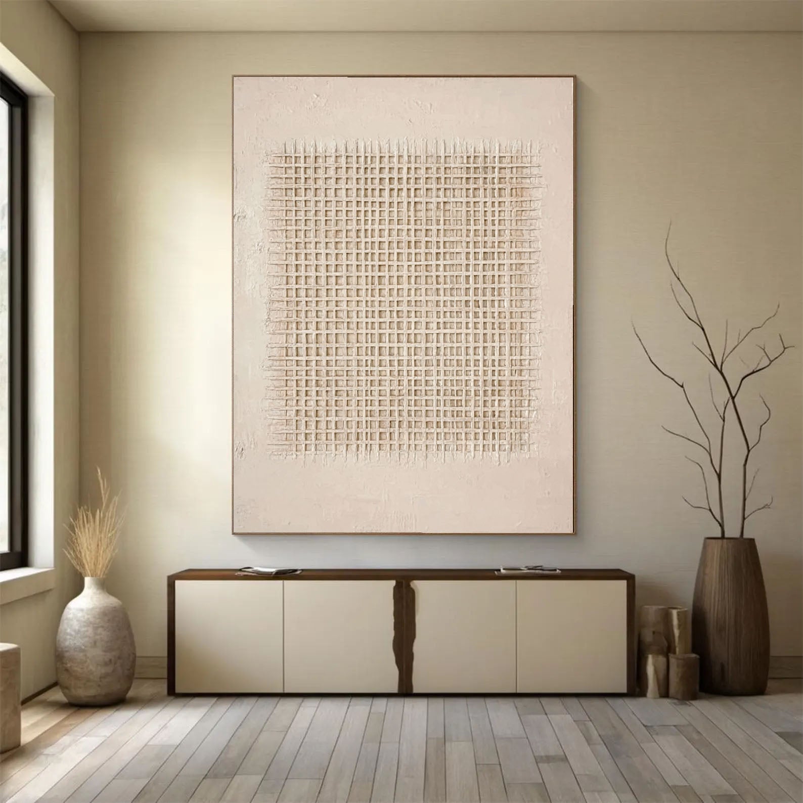 Textured Grid Minimalism | Beige Weave