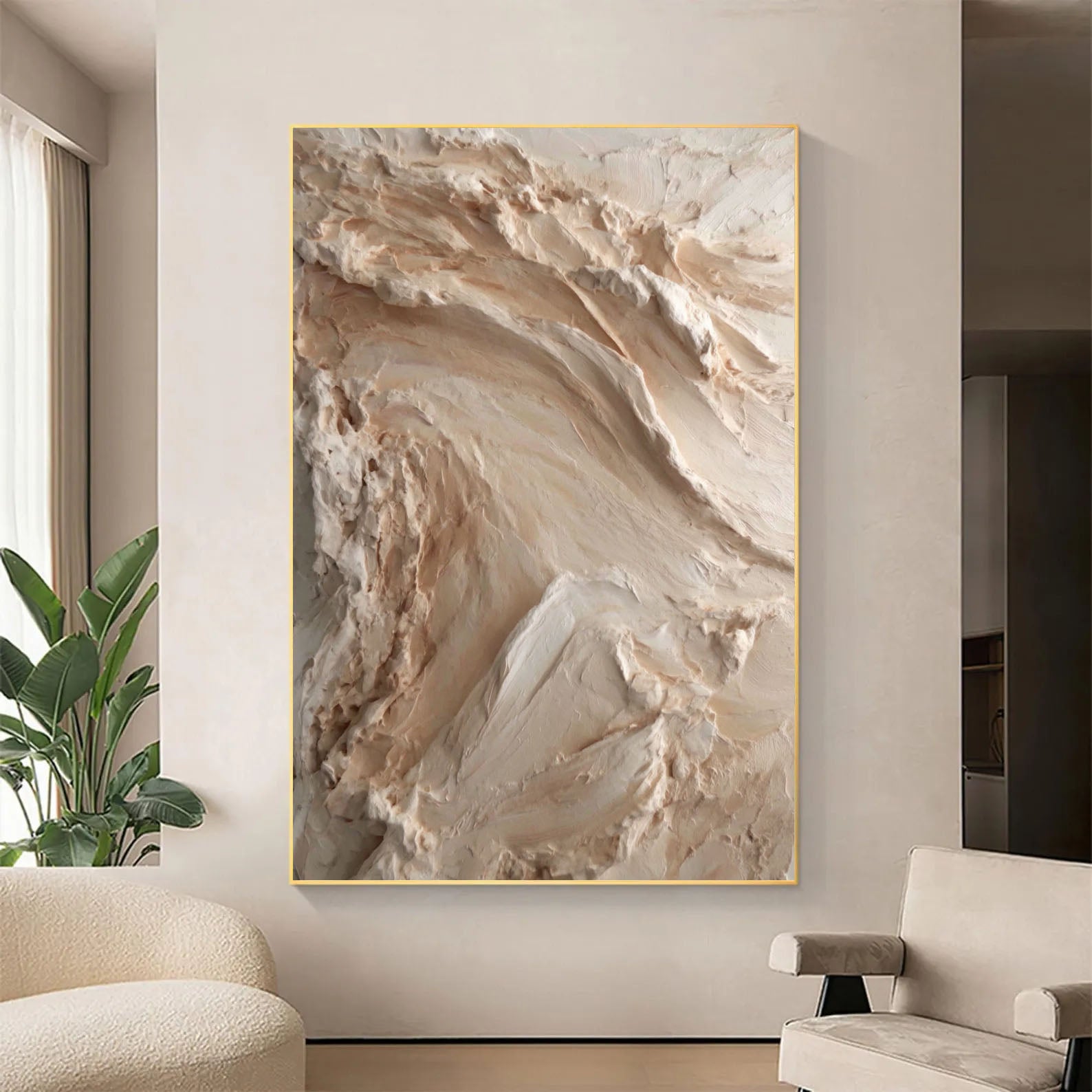 Textured Earthy Relief | Beige Wave