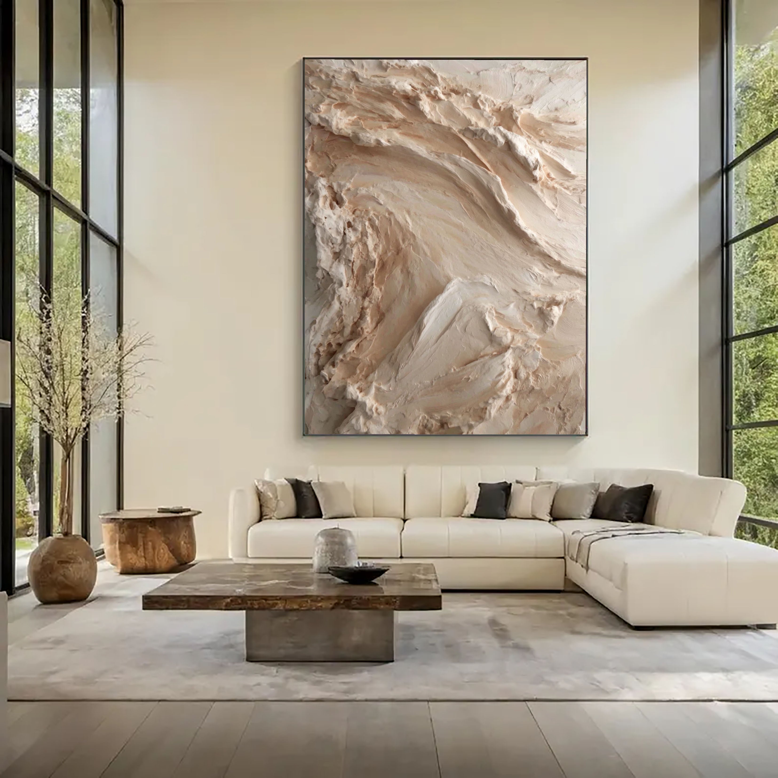 Textured Earthy Relief | Beige Wave