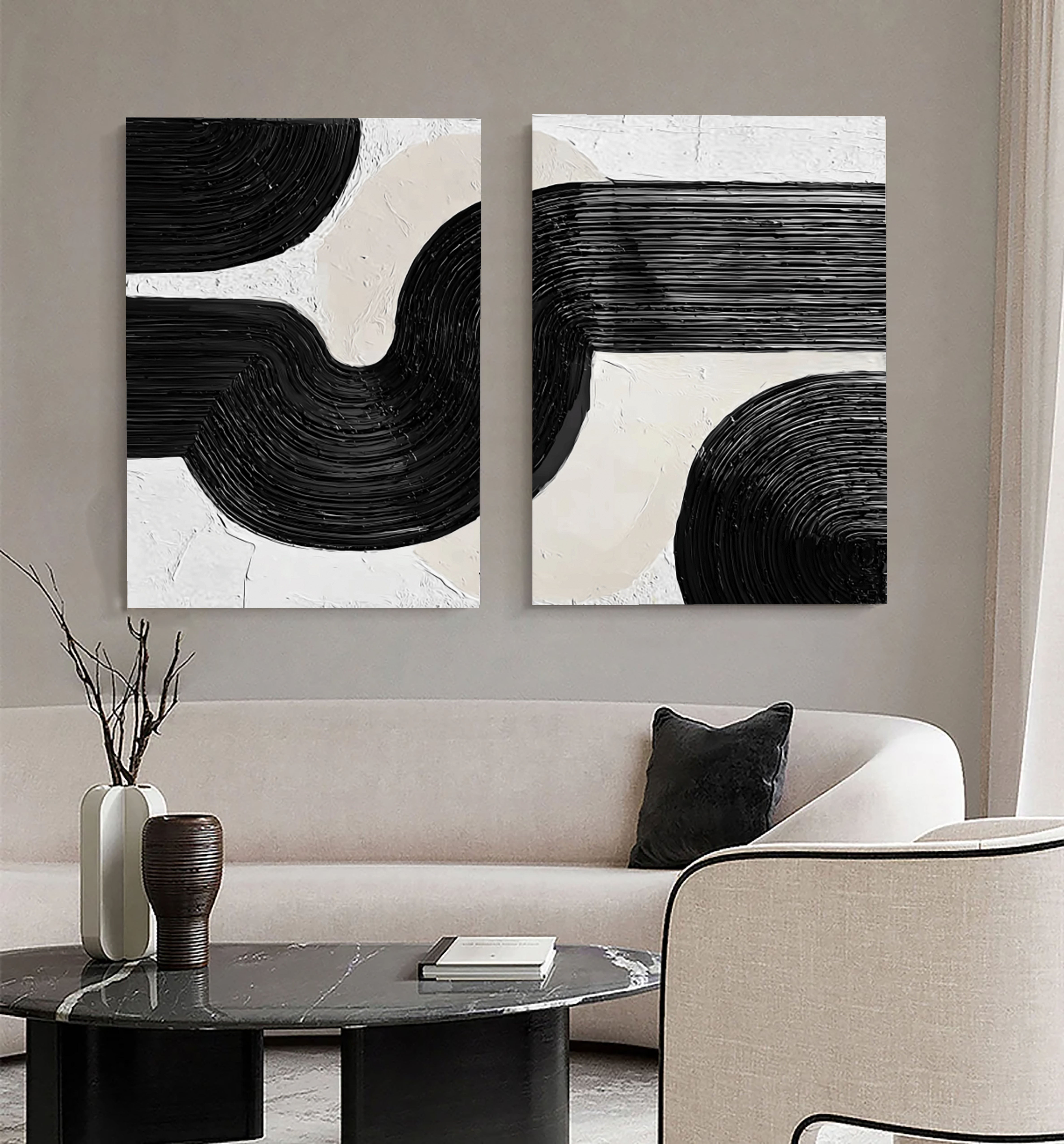 Bold Monochrome Curves | Textured Flow