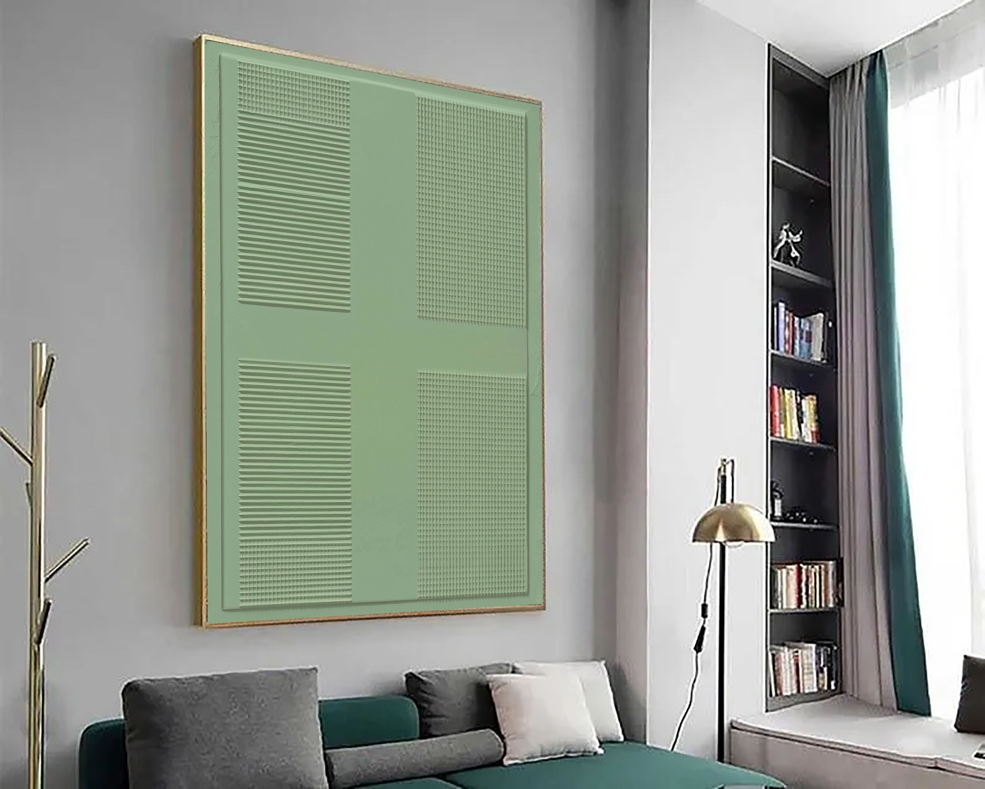 Textured Geometric Grid | Mint Hues