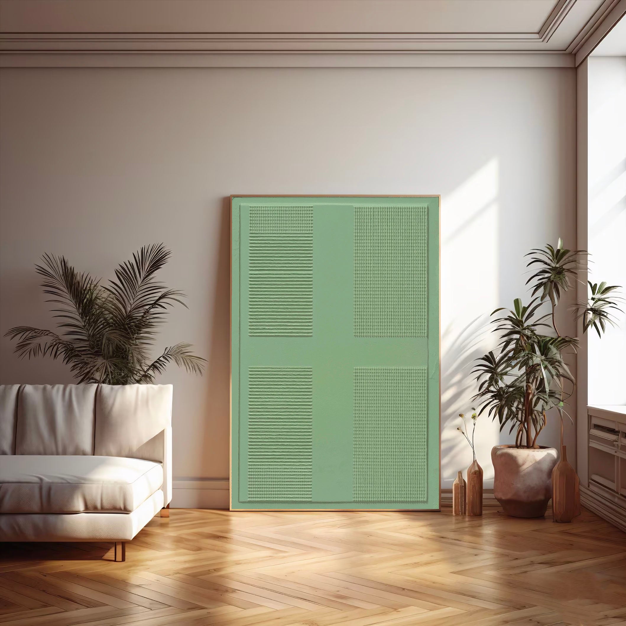 Textured Geometric Grid | Mint Hues