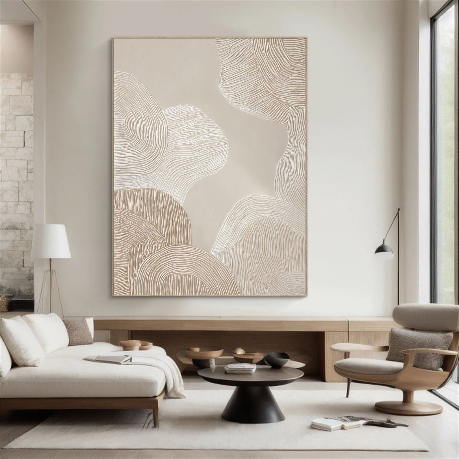 Textured Wave Serenity | Beige White