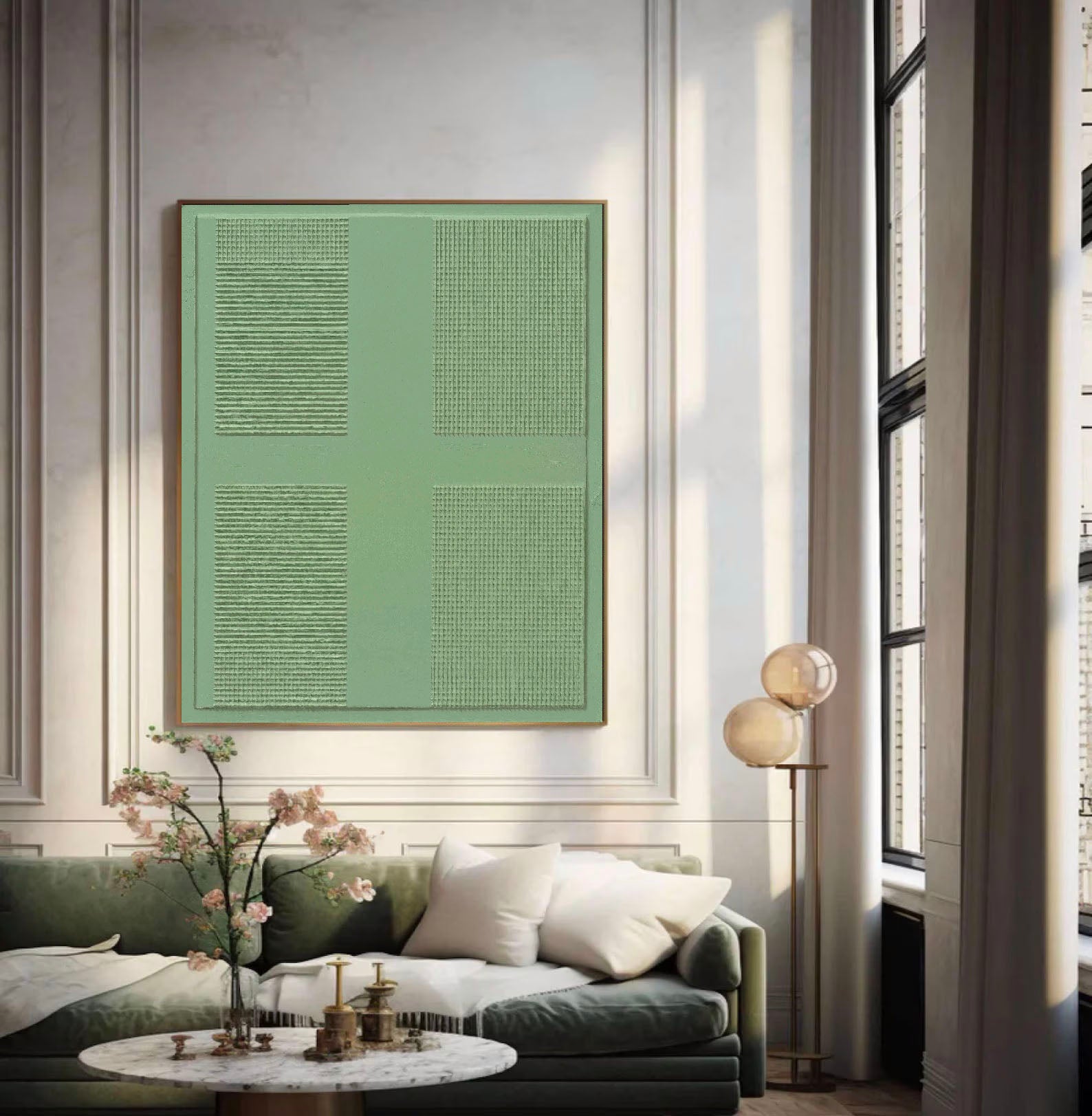 Textured Geometric Grid | Mint Hues