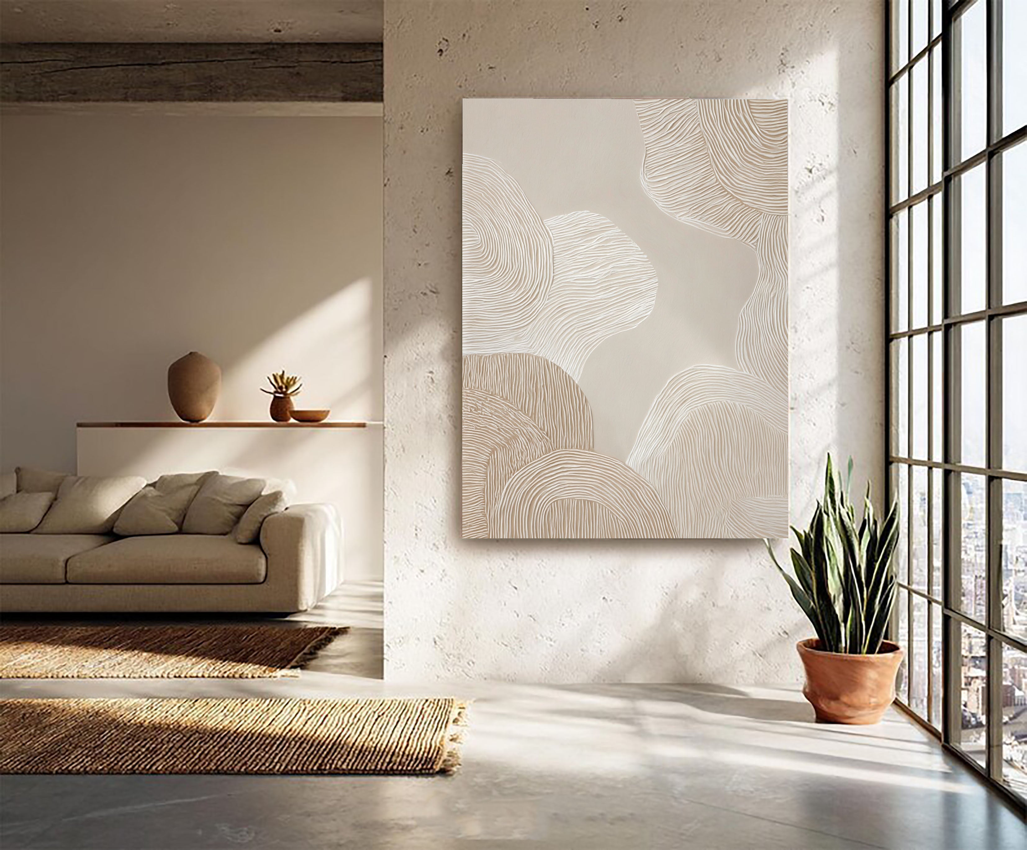 Textured Wave Serenity | Beige White