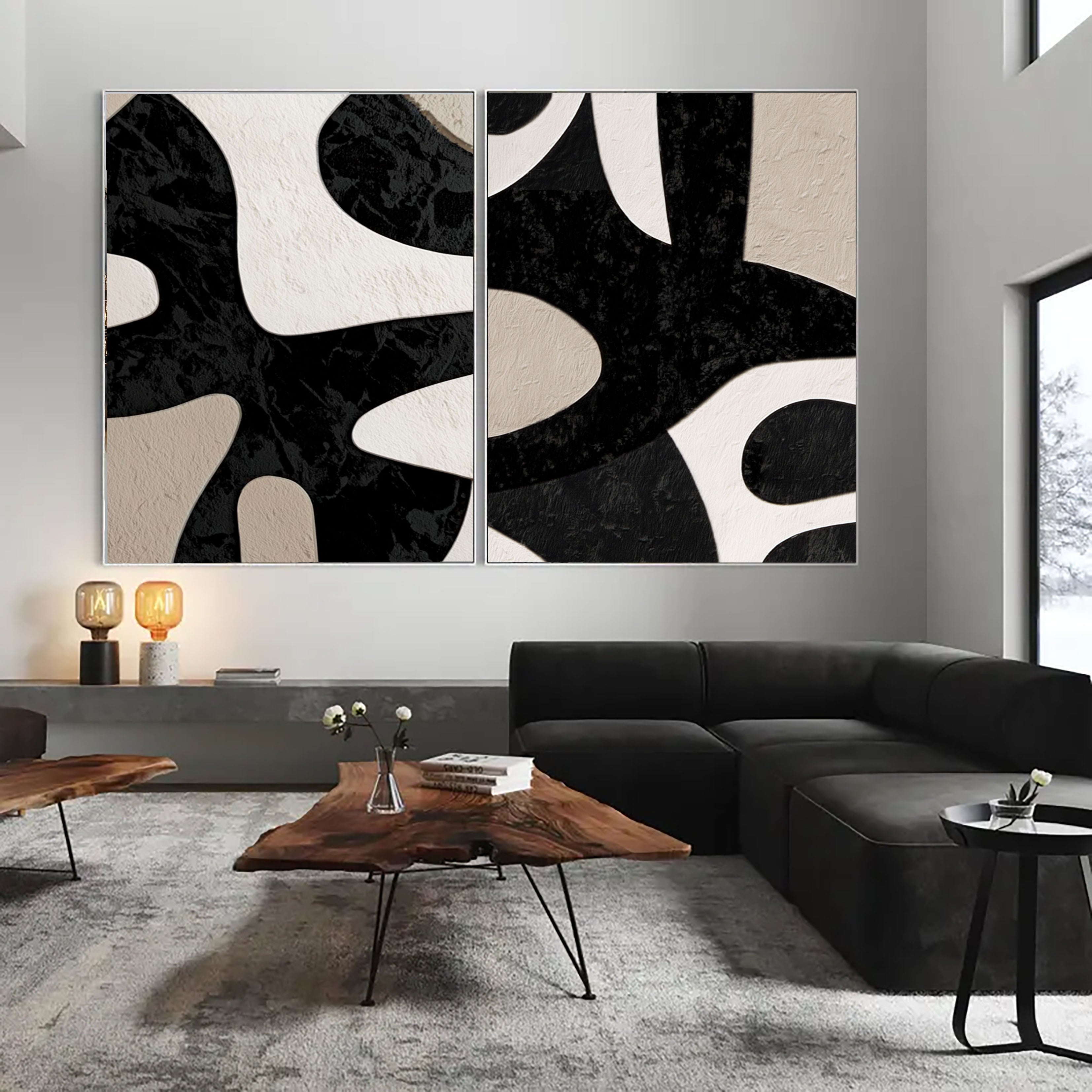 Bold Monochrome Forms | Abstract Duo