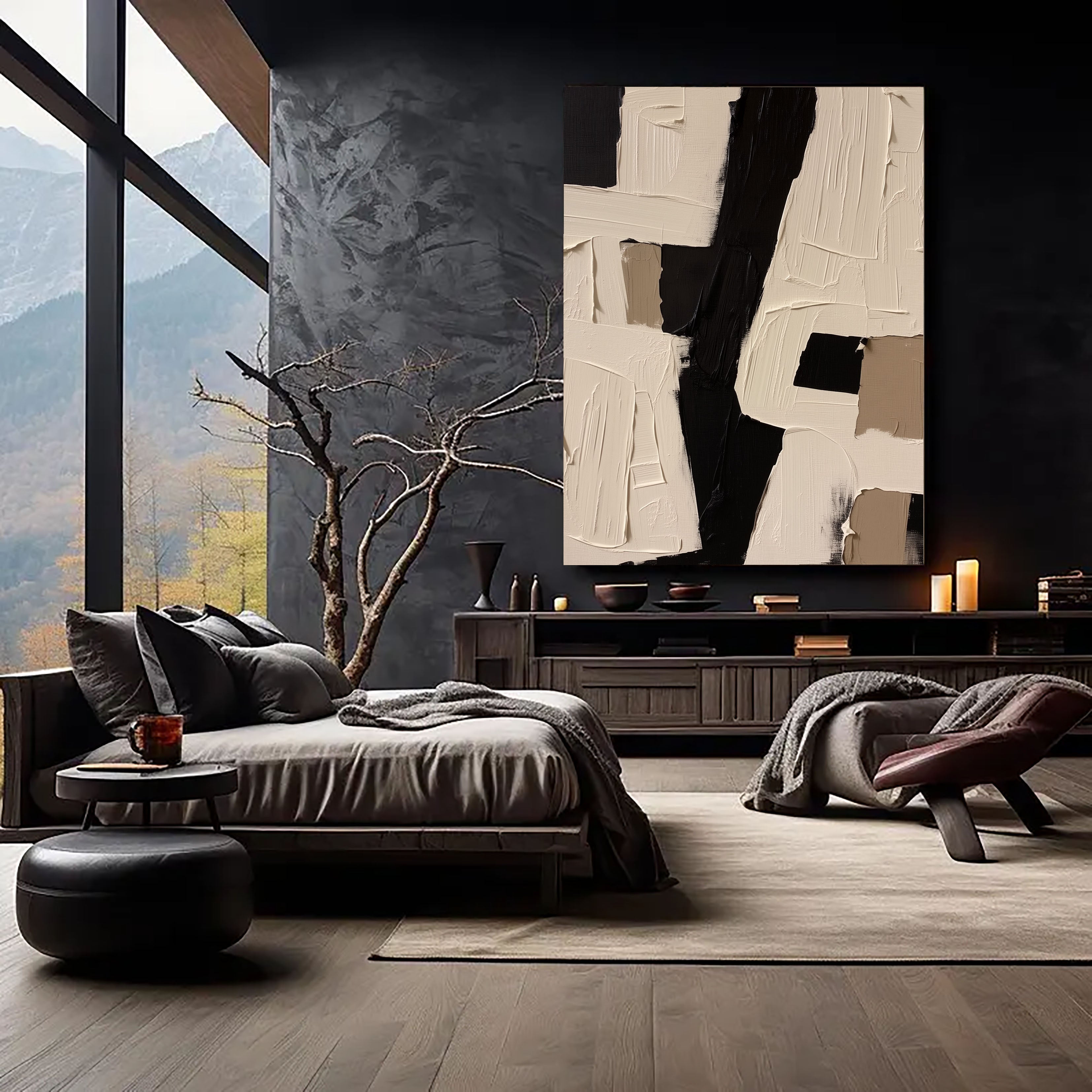 Textured Geometric Blocks | Black Taupe
