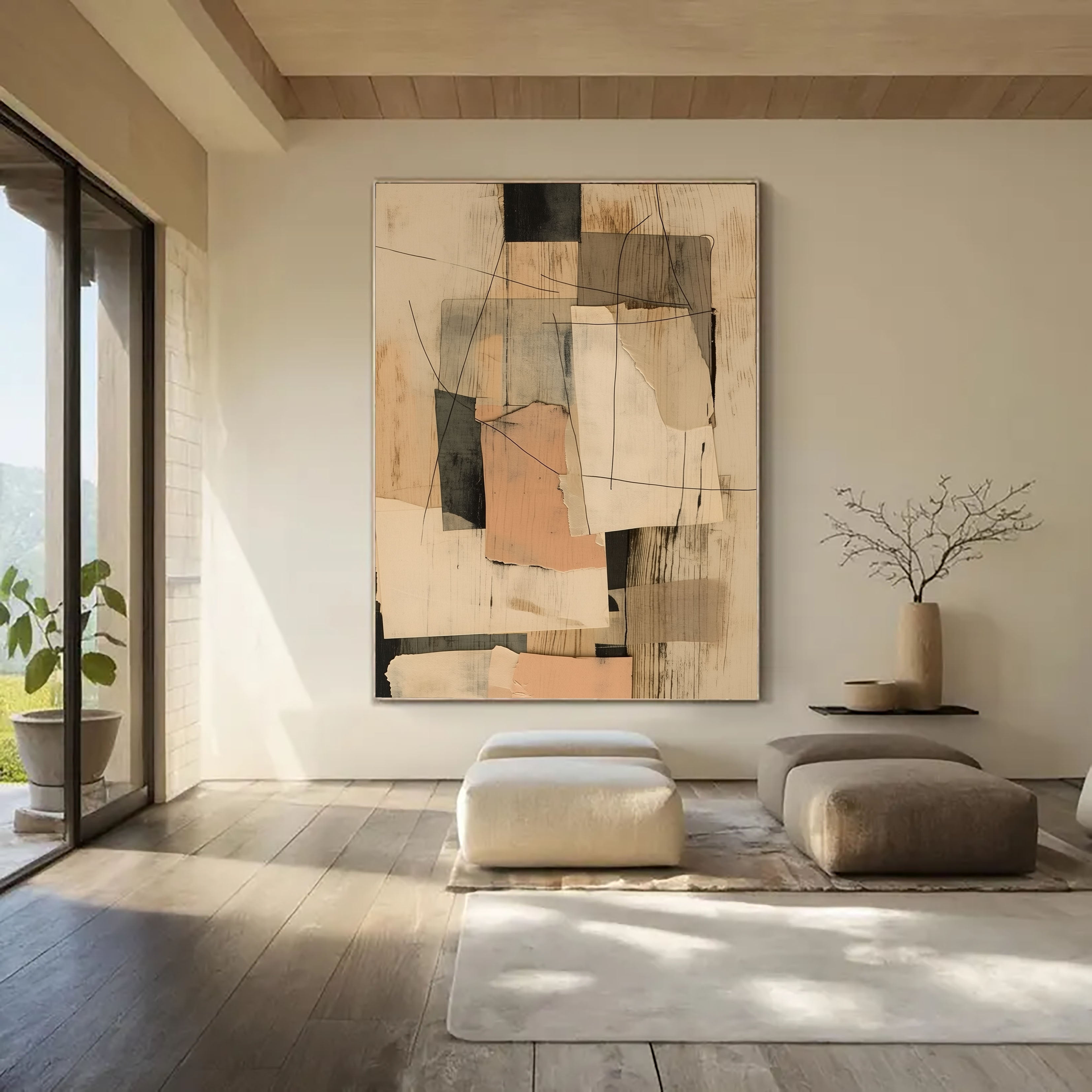 Layered Abstract Collage | Soft Neutral Harmony