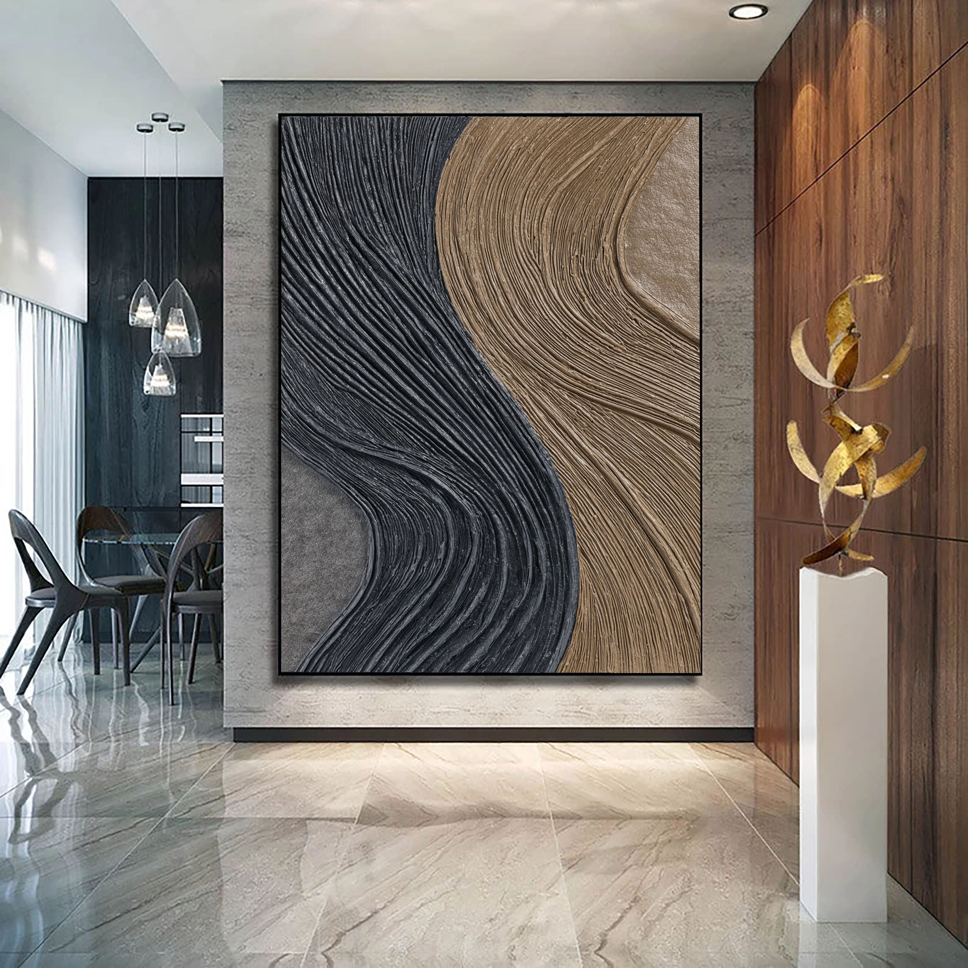 Textured Fluid Strands | Noir Taupe