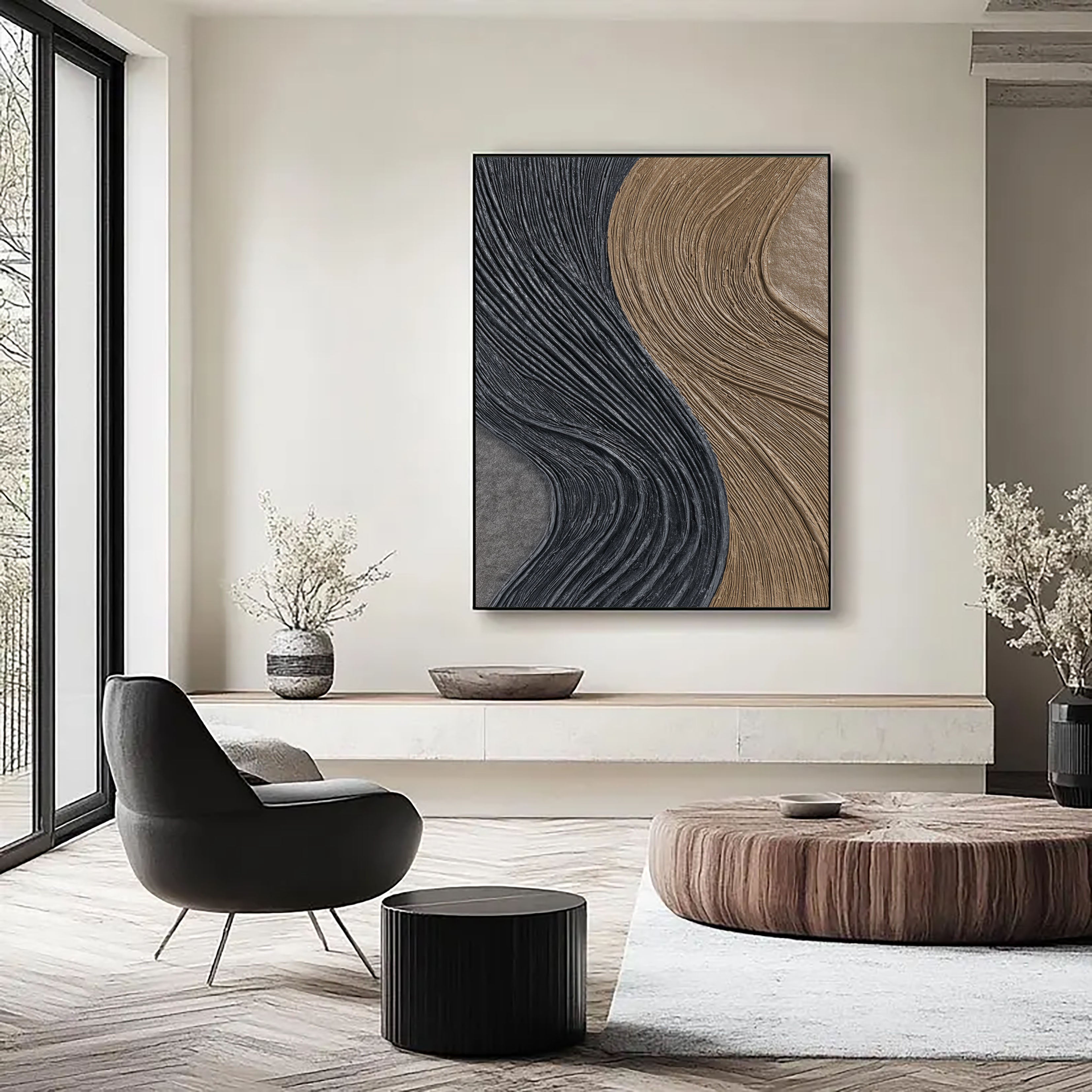 Textured Fluid Strands | Noir Taupe