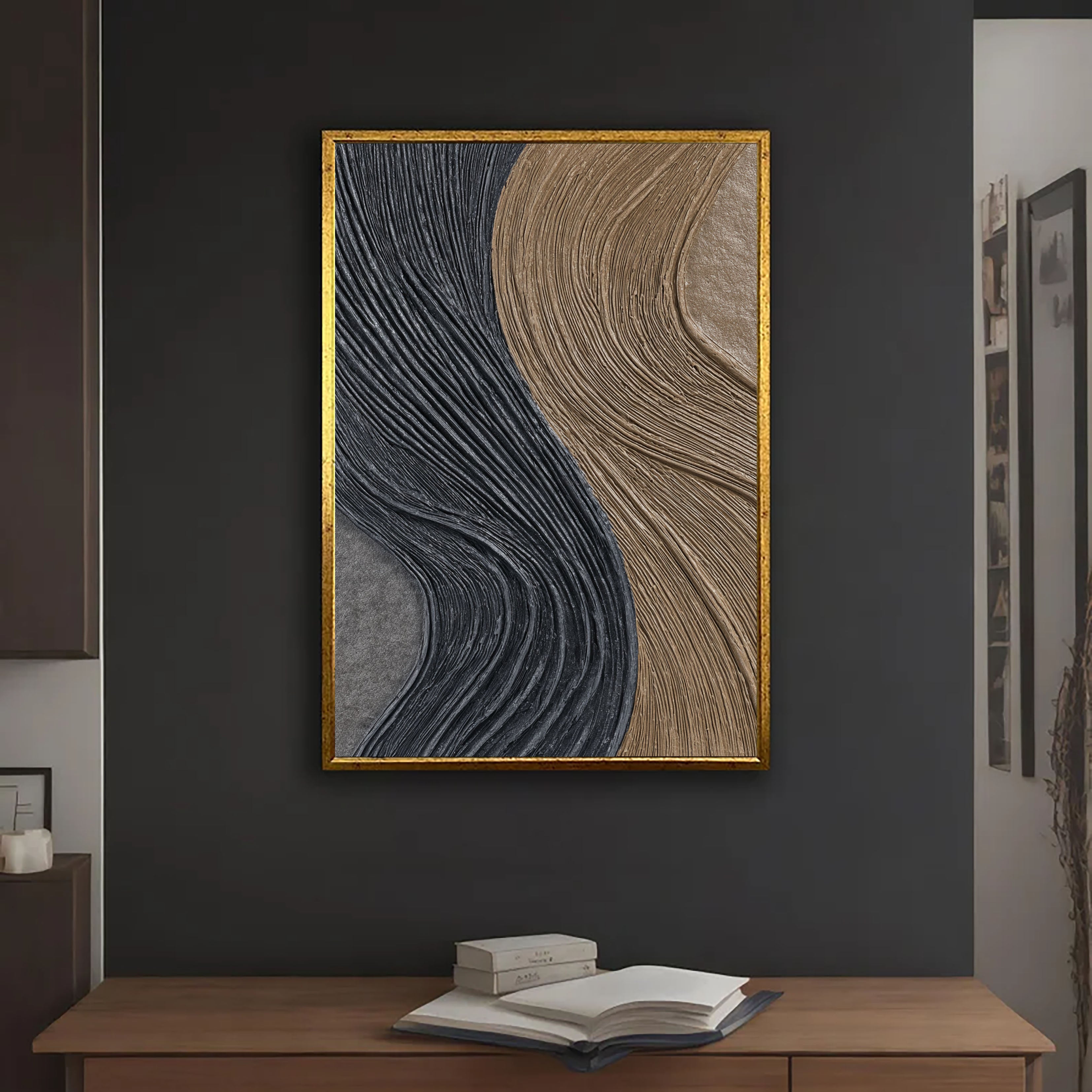 Textured Fluid Strands | Noir Taupe