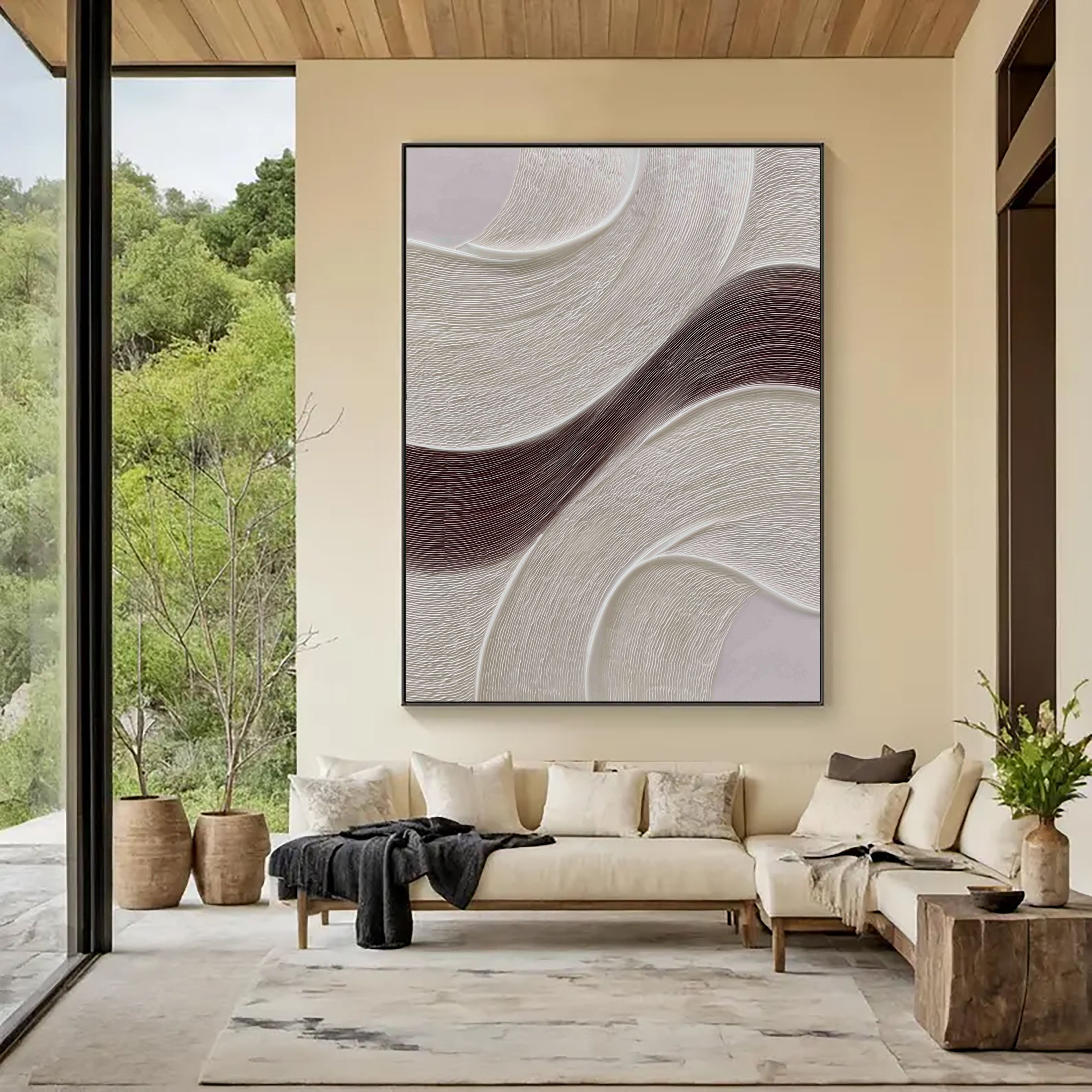 Textured Wavy Strokes | Ivory Brown